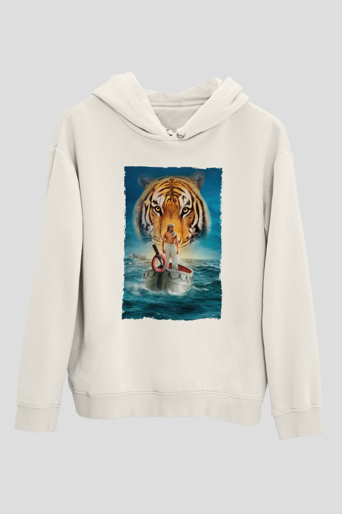 Unisex Pinin Yaşamı (Life of Pi) Baskılı Beyaz Kapüşonlu Sweatshirt