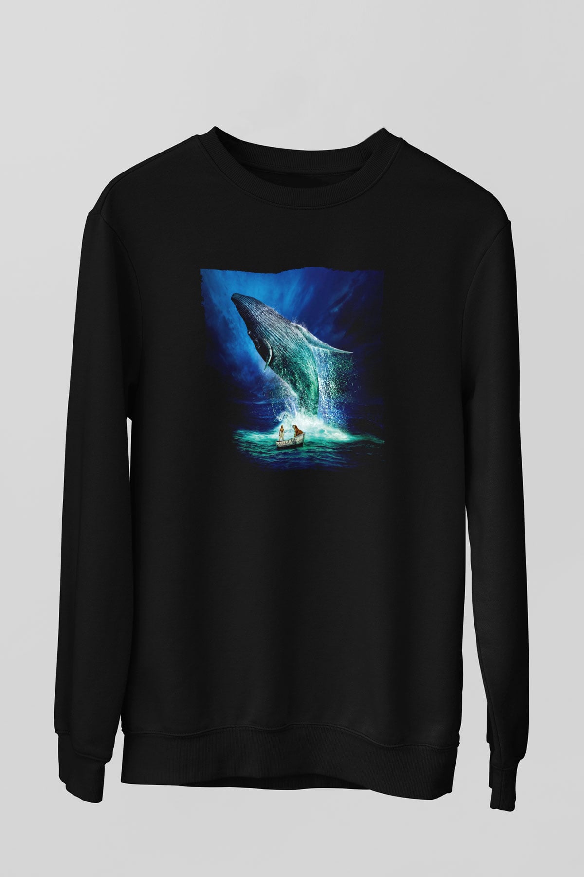 Unisex Pinin Yaşamı (Life of Pi) Baskılı Siyah Sweatshirt