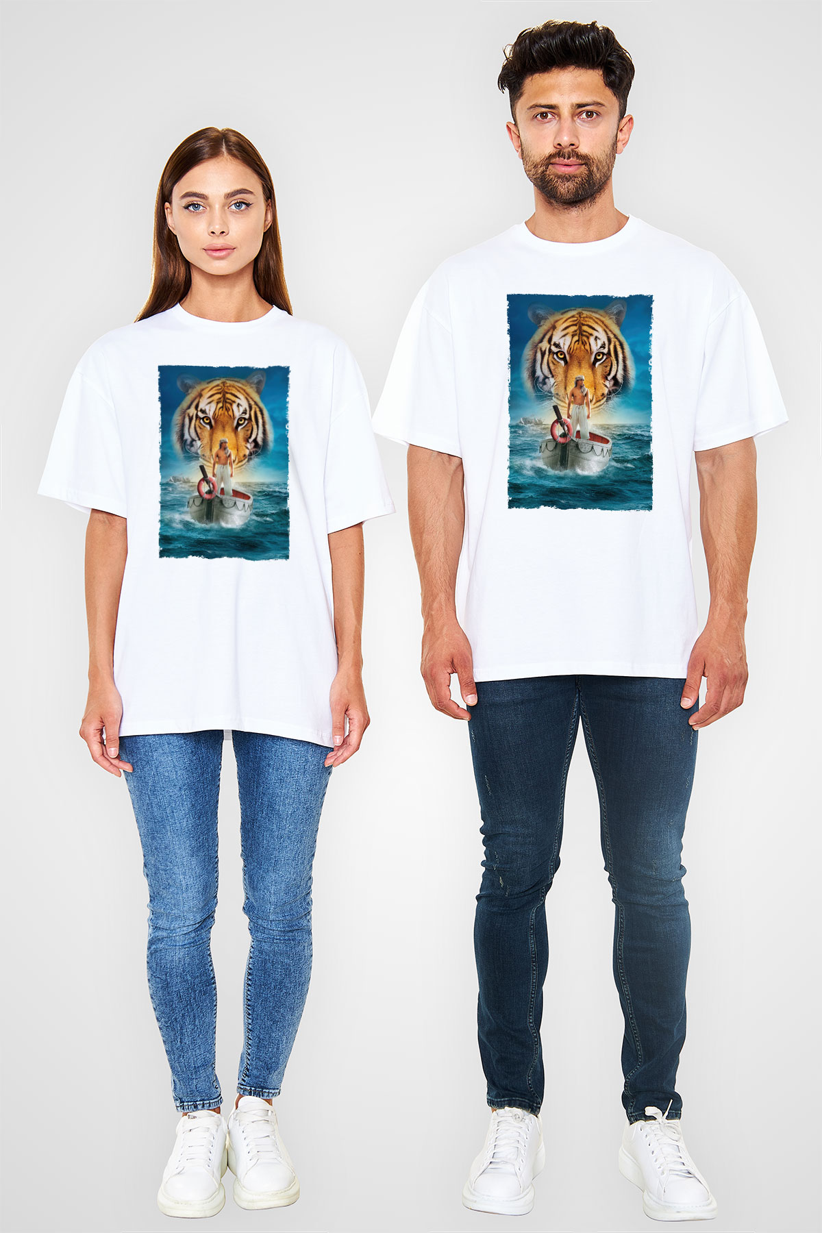 Unisex Pinin Yaşamı (Life of Pi) Baskılı Beyaz Oversize Oversize T-shirt
