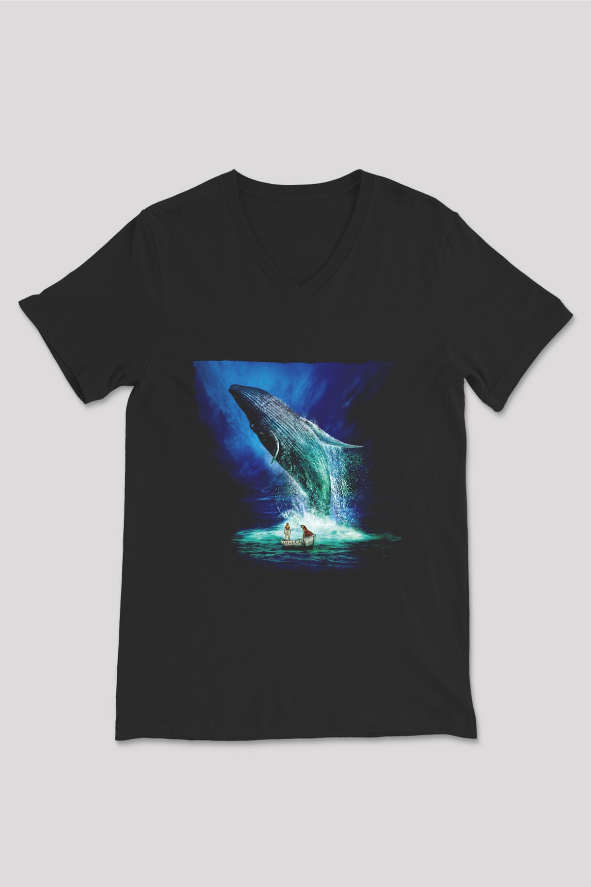 Unisex Pinin Yaşamı (Life of Pi) Baskılı Siyah V Yaka Tshirt