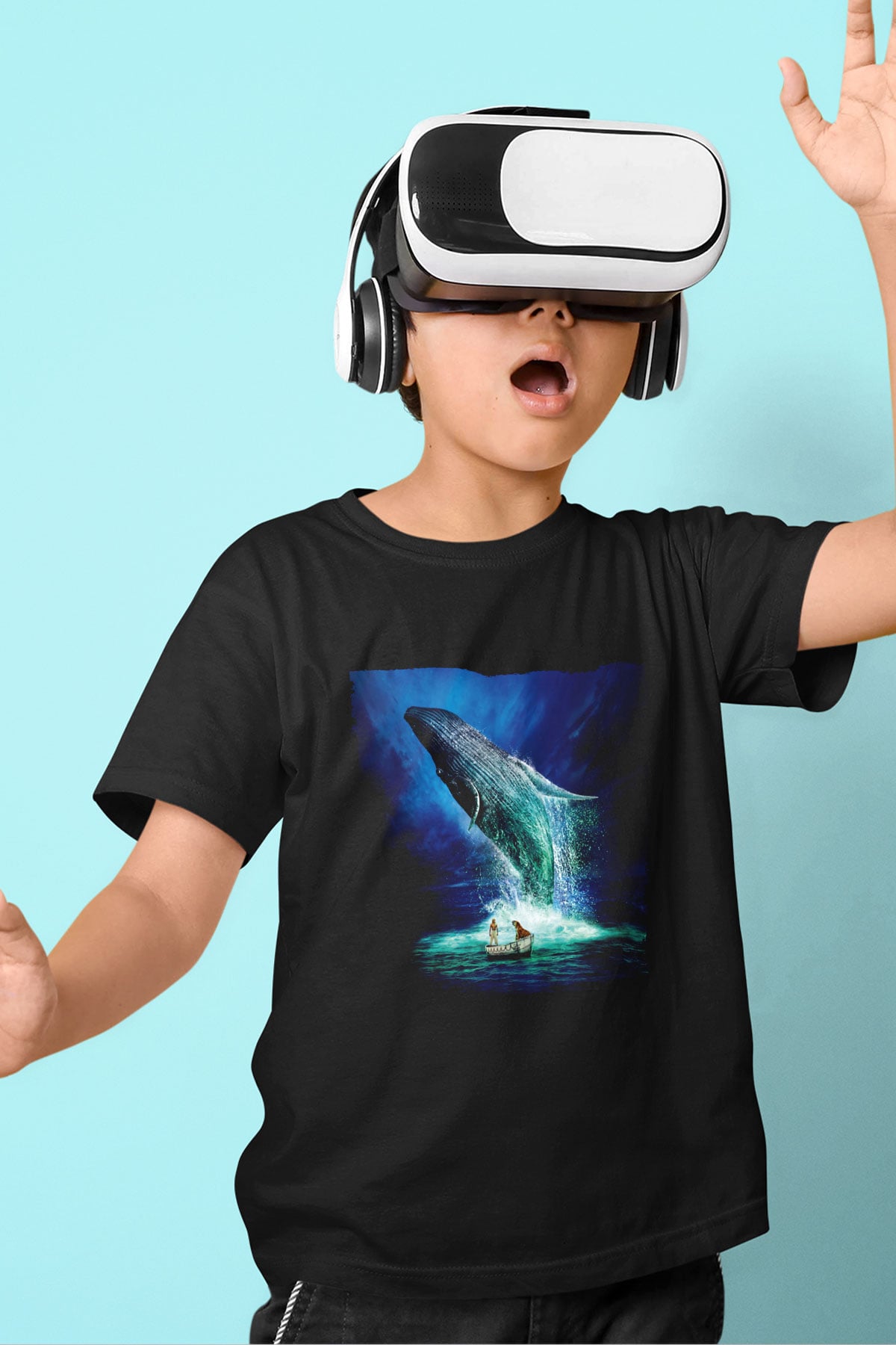 Unisex Pinin Yaşamı (Life of Pi) Baskılı Siyah Çocuk Tshirt