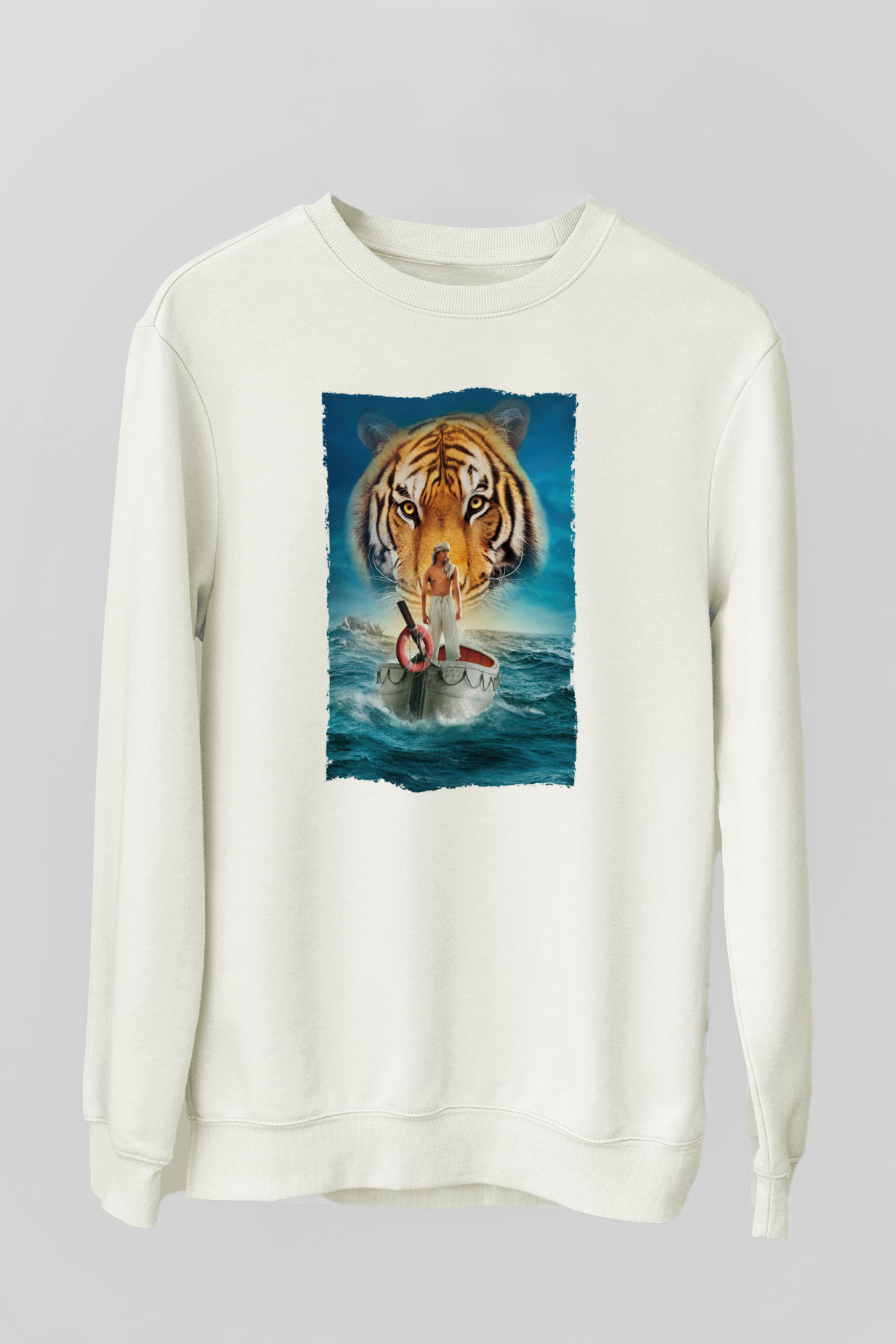 Unisex Pinin Yaşamı (Life of Pi) Baskılı Beyaz Sweatshirt