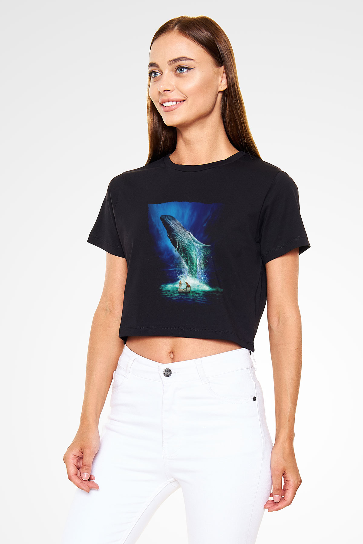 Unisex Pinin Yaşamı (Life of Pi) Baskılı Siyah Crop Top Tshirt