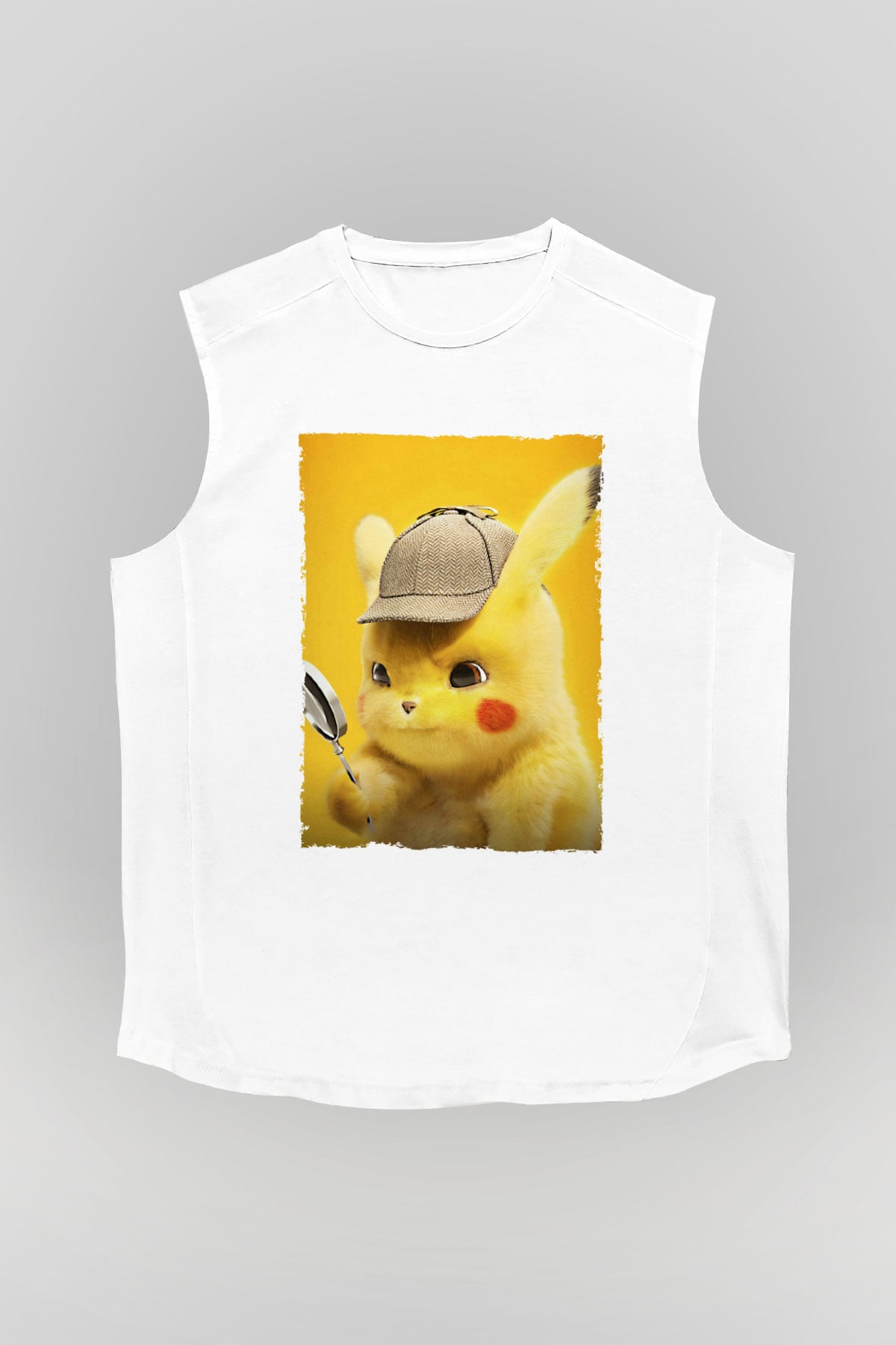 Unisex Pokémon Dedektif Pikachu (Pokémon Detective Pikachu) Baskılı Beyaz Kolsuz T-shirt