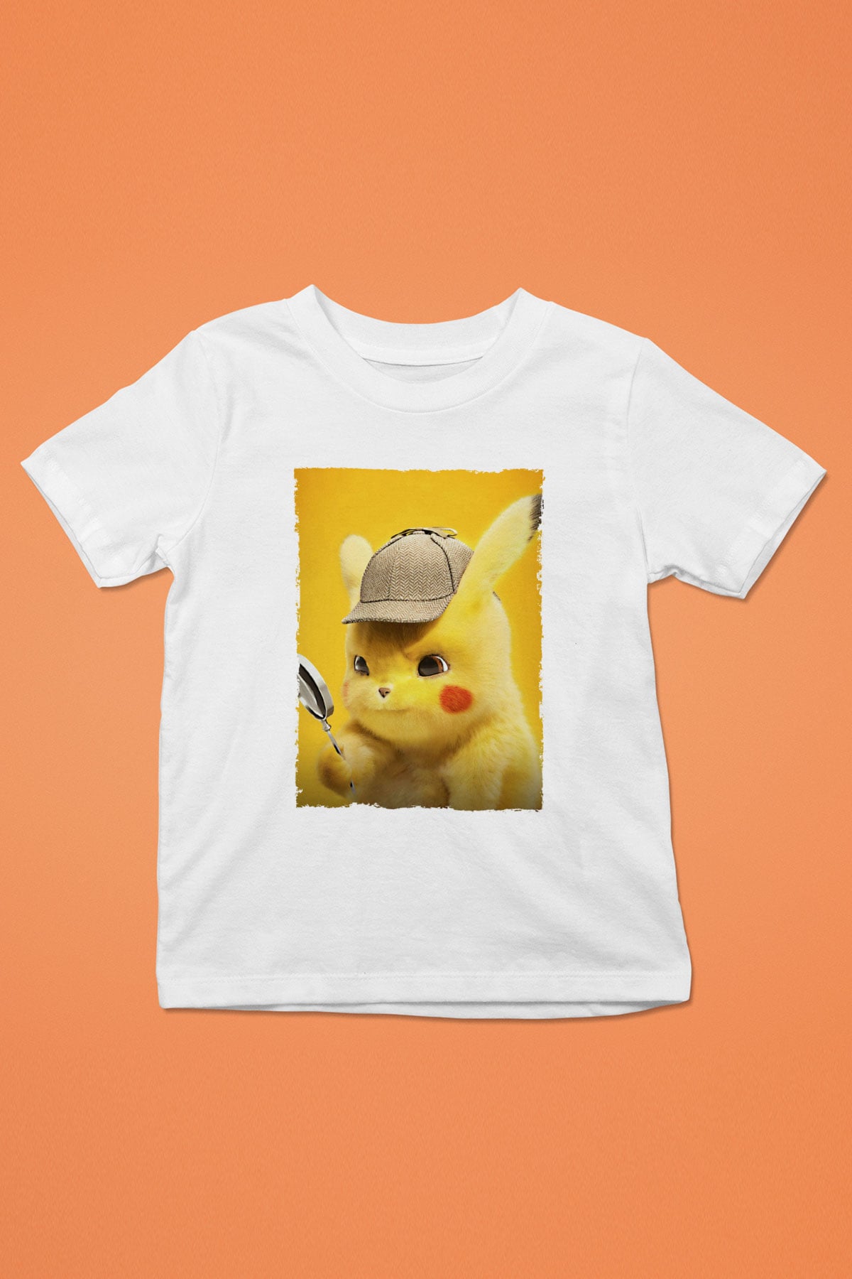 Unisex Pokémon Dedektif Pikachu (Pokémon Detective Pikachu) Baskılı Beyaz Çocuk Tshirt