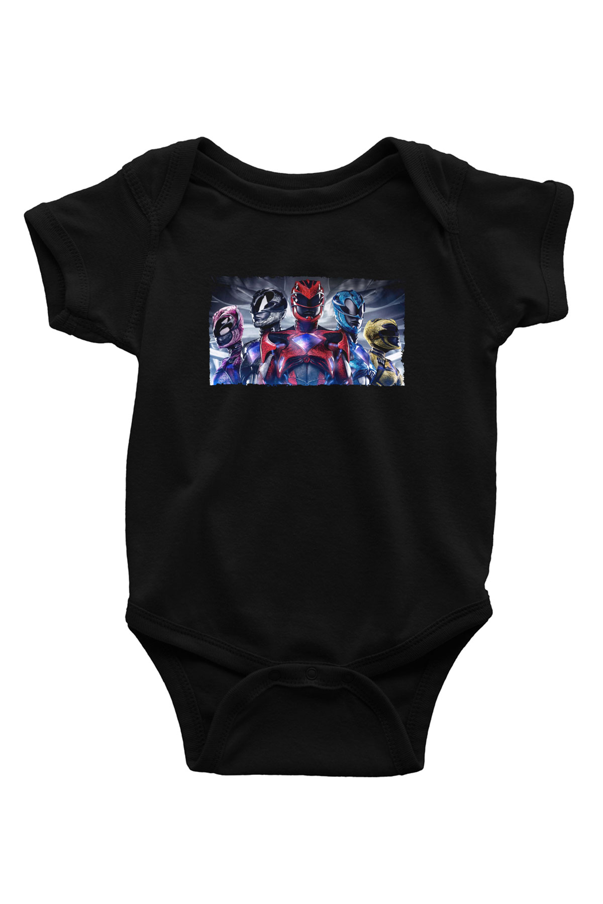 Unisex Power Rangers Baskılı Siyah Bebek Body - Zıbın