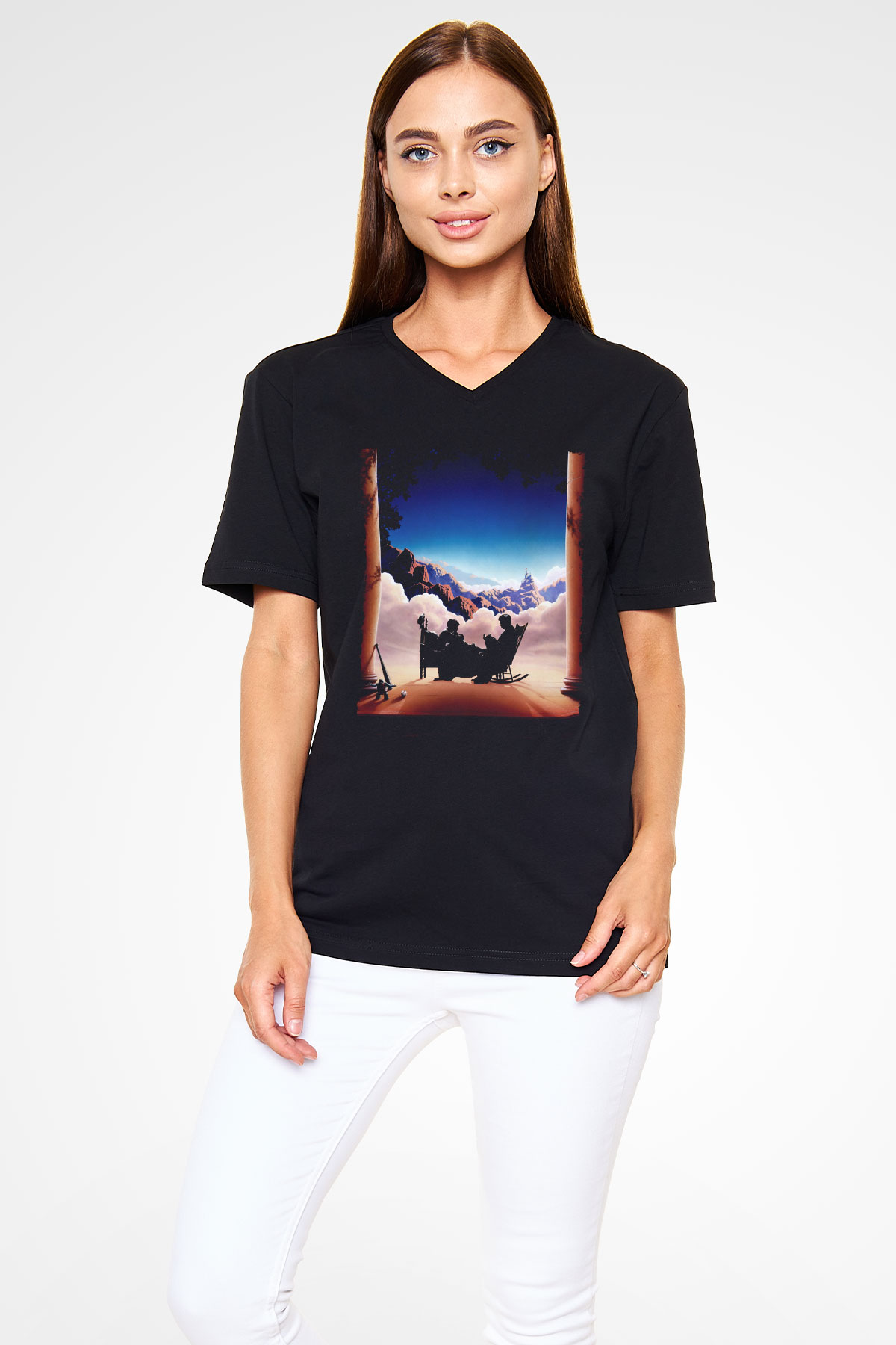 Unisex Prenses Gelin (The Princess Bride) Baskılı Siyah V Yaka T-shirt