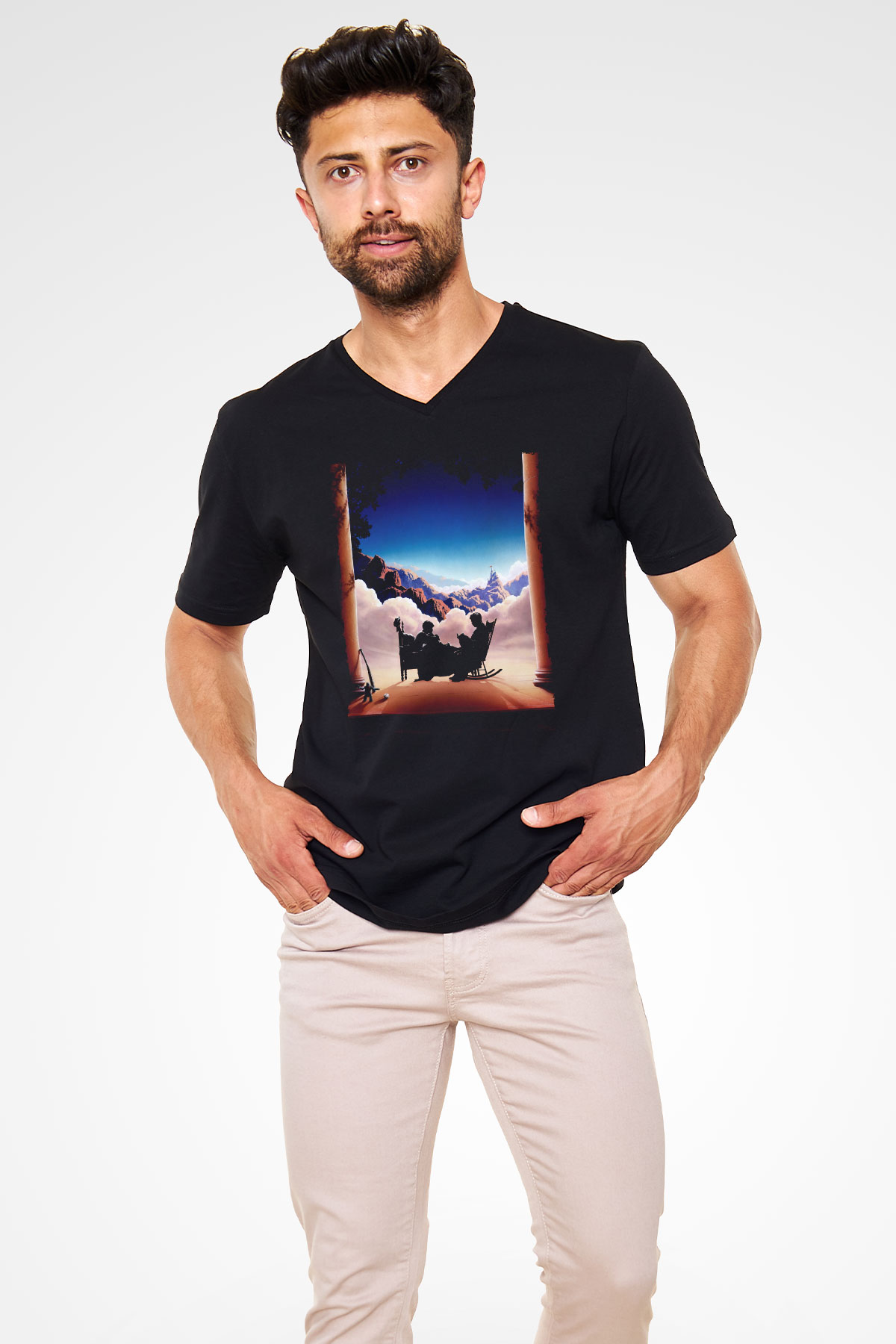 Unisex Prenses Gelin (The Princess Bride) Baskılı Siyah V Yaka T-shirt