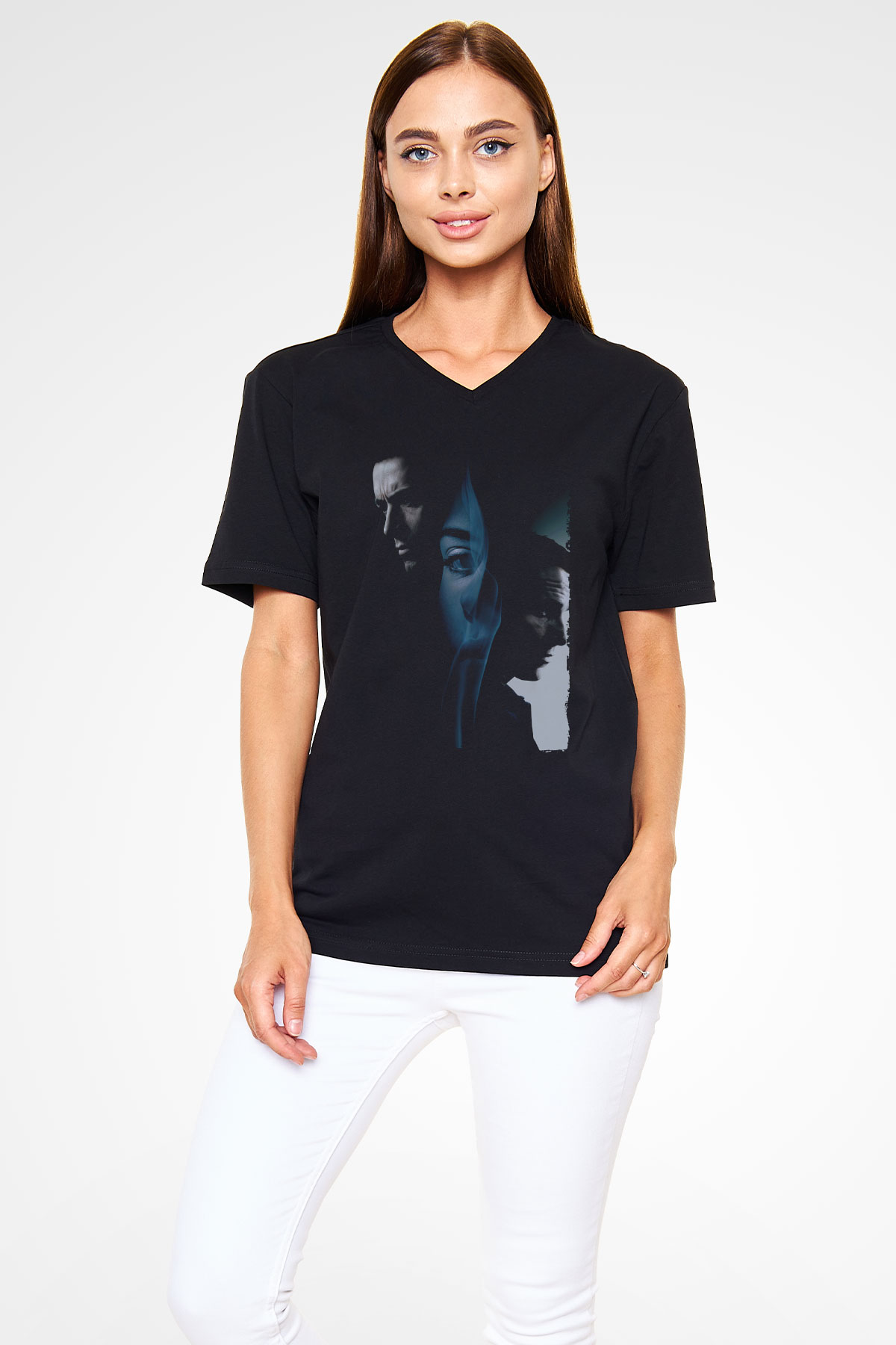 Unisex Prestij (The Prestige) Baskılı Siyah V Yaka Tshirt