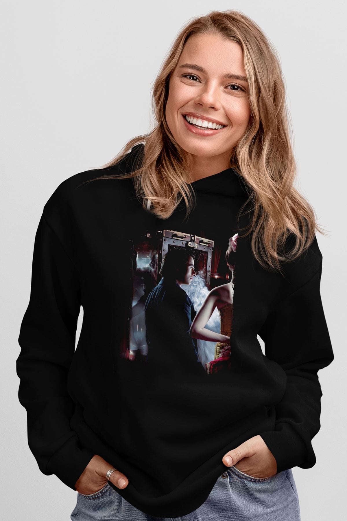Unisex Prestij (The Prestige) Baskılı Siyah Kapüşonlu Sweatshirt