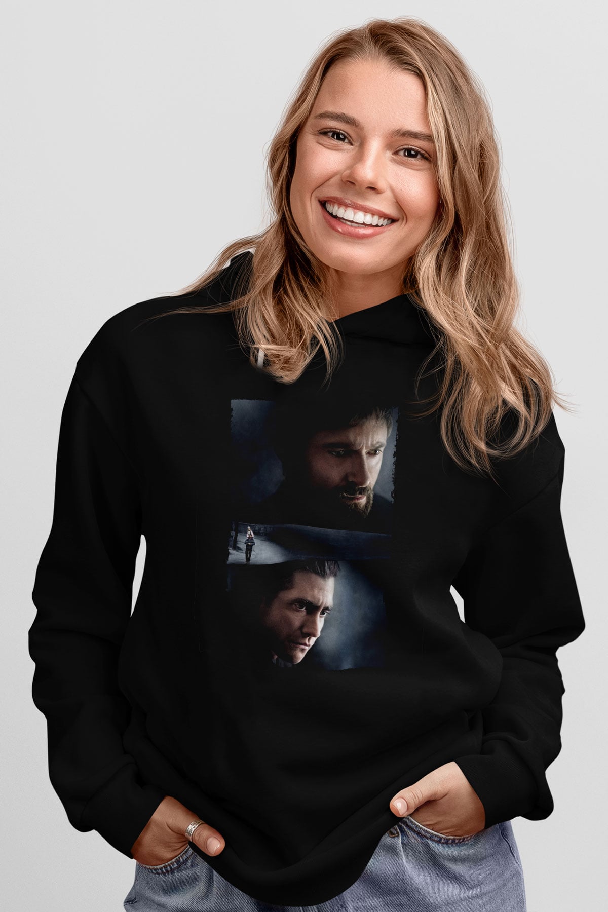 Unisex Prisoners Baskılı Siyah Kapüşonlu Sweatshirt