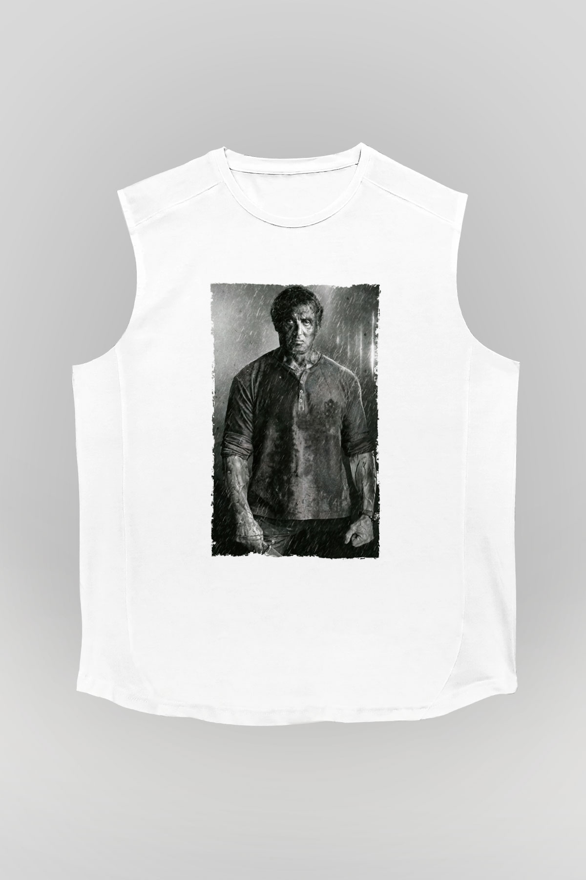 Unisex Rambo Son Kan (Rambo Last Blood) Baskılı Beyaz Kolsuz Tişört