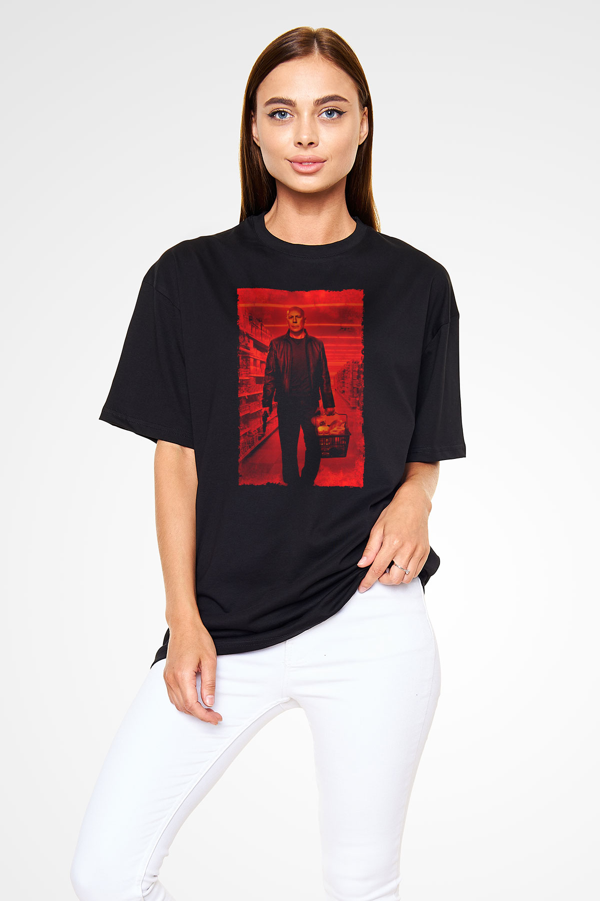 Unisex RED 2 Baskılı Siyah Oversize Tshirt