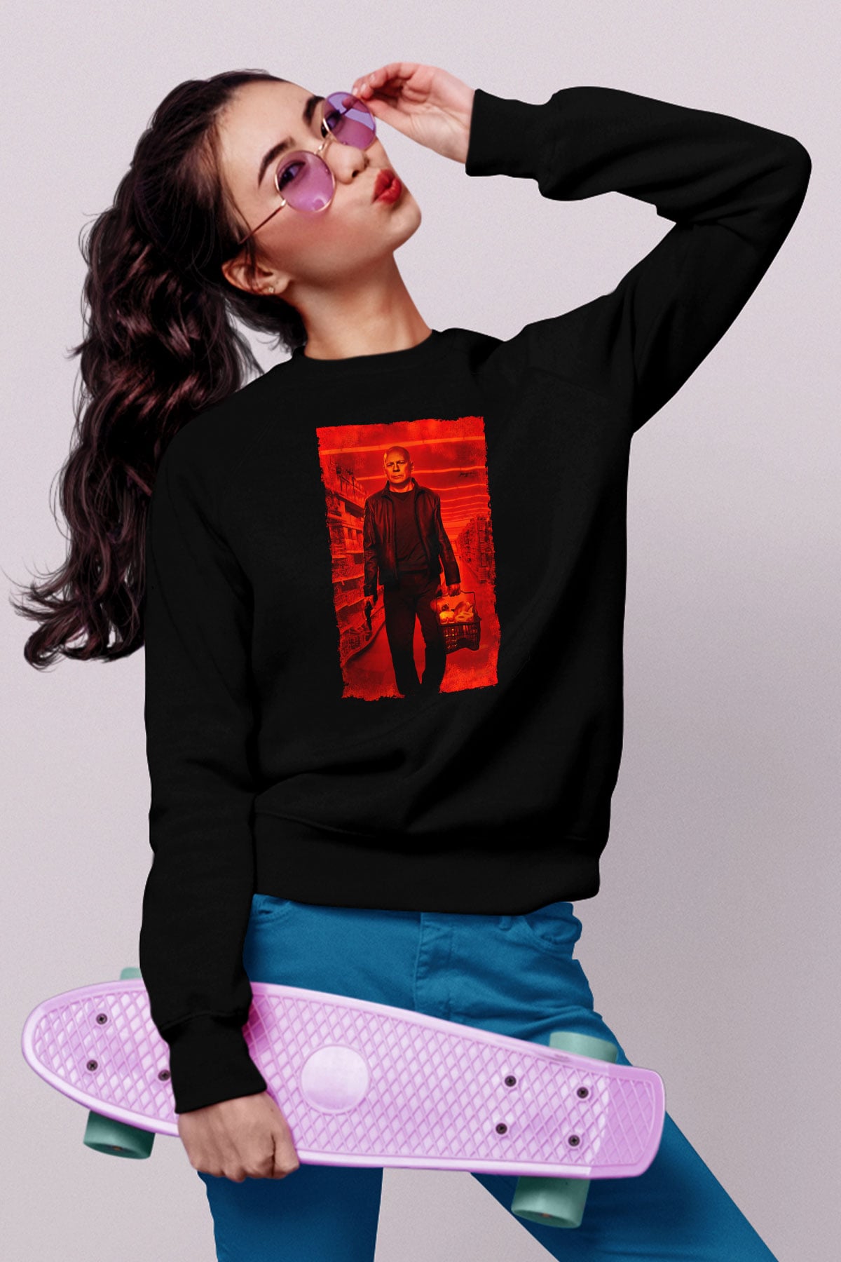 Unisex RED 2 Baskılı Siyah Sweatshirt