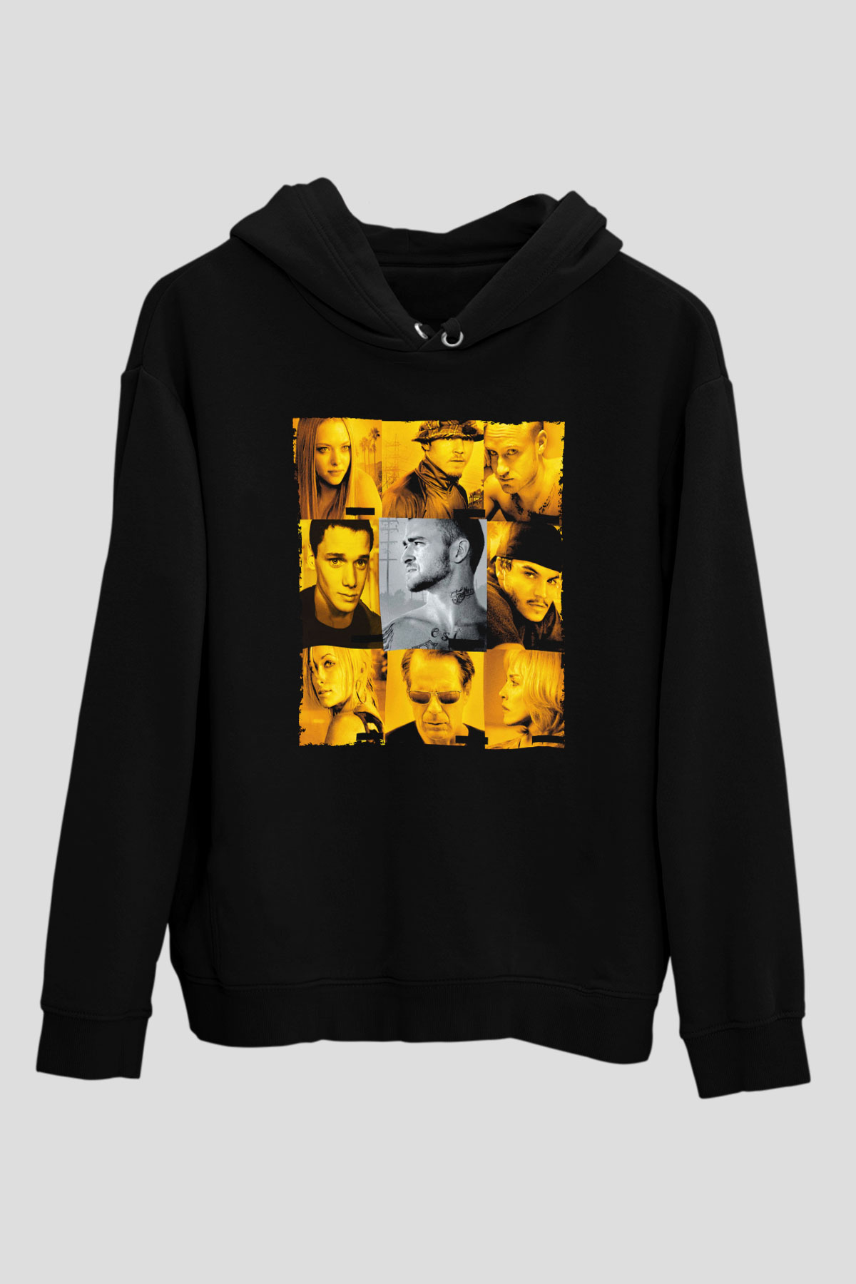 Unisex Rehine (Alpha Dog) Baskılı Siyah Kapüşonlu Sweatshirt