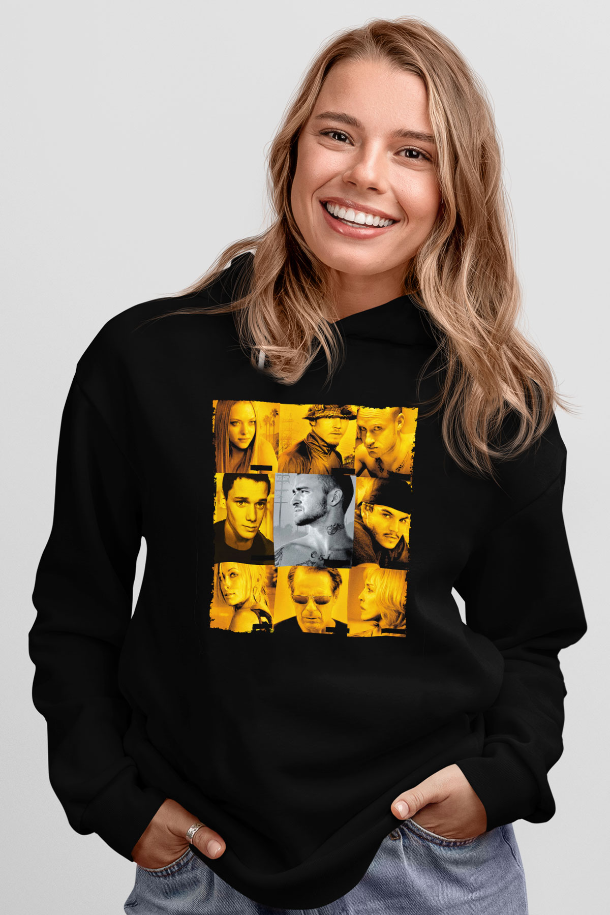 Unisex Rehine (Alpha Dog) Baskılı Siyah Kapüşonlu Sweatshirt