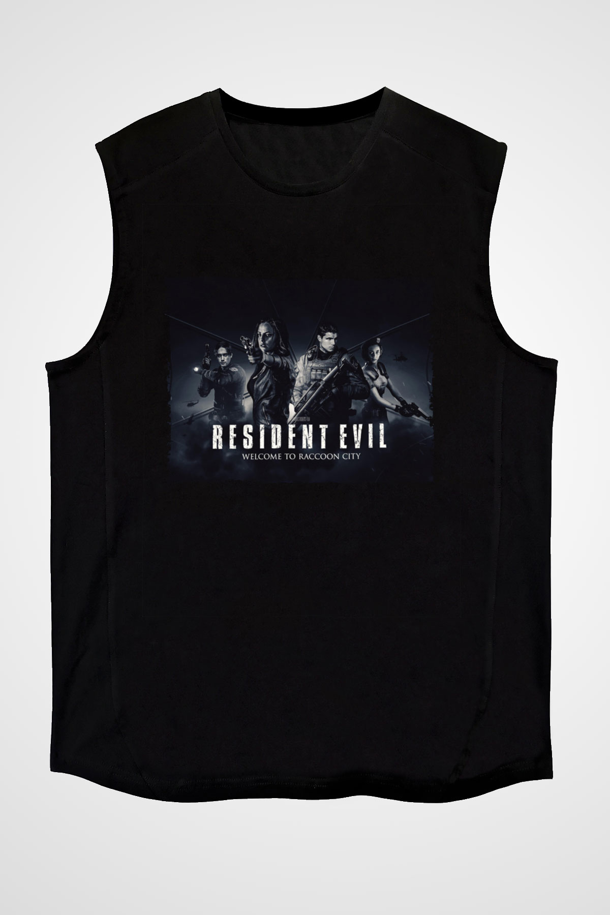 Unisex Resident Evil Raccoon Şehri (Resident Evil Welcome to Raccoon City) Baskılı Siyah Kolsuz T-shirt