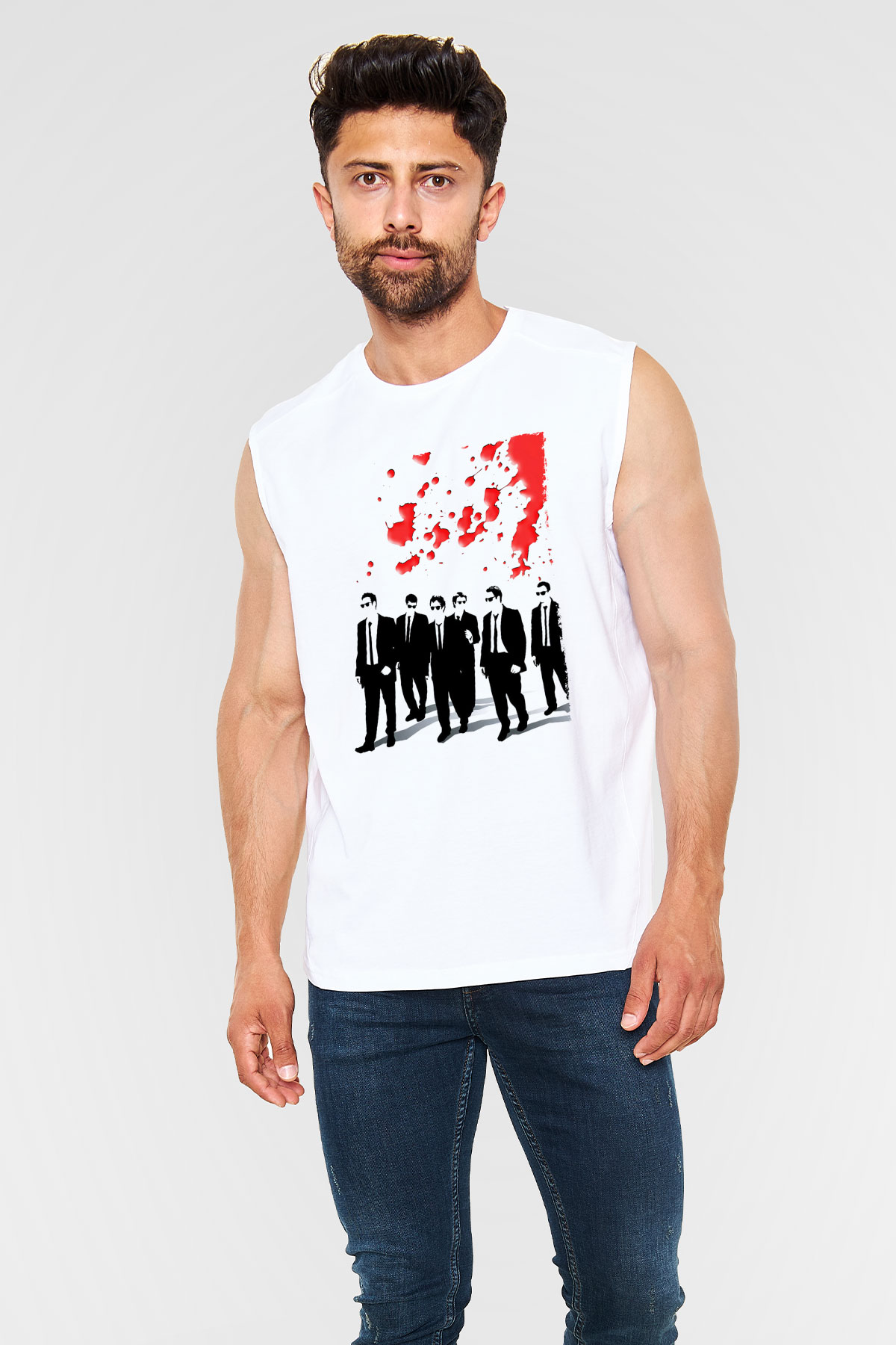 Unisex Rezervuar Köpekleri (Reservoir Dogs) Baskılı Beyaz Kolsuz Tişört