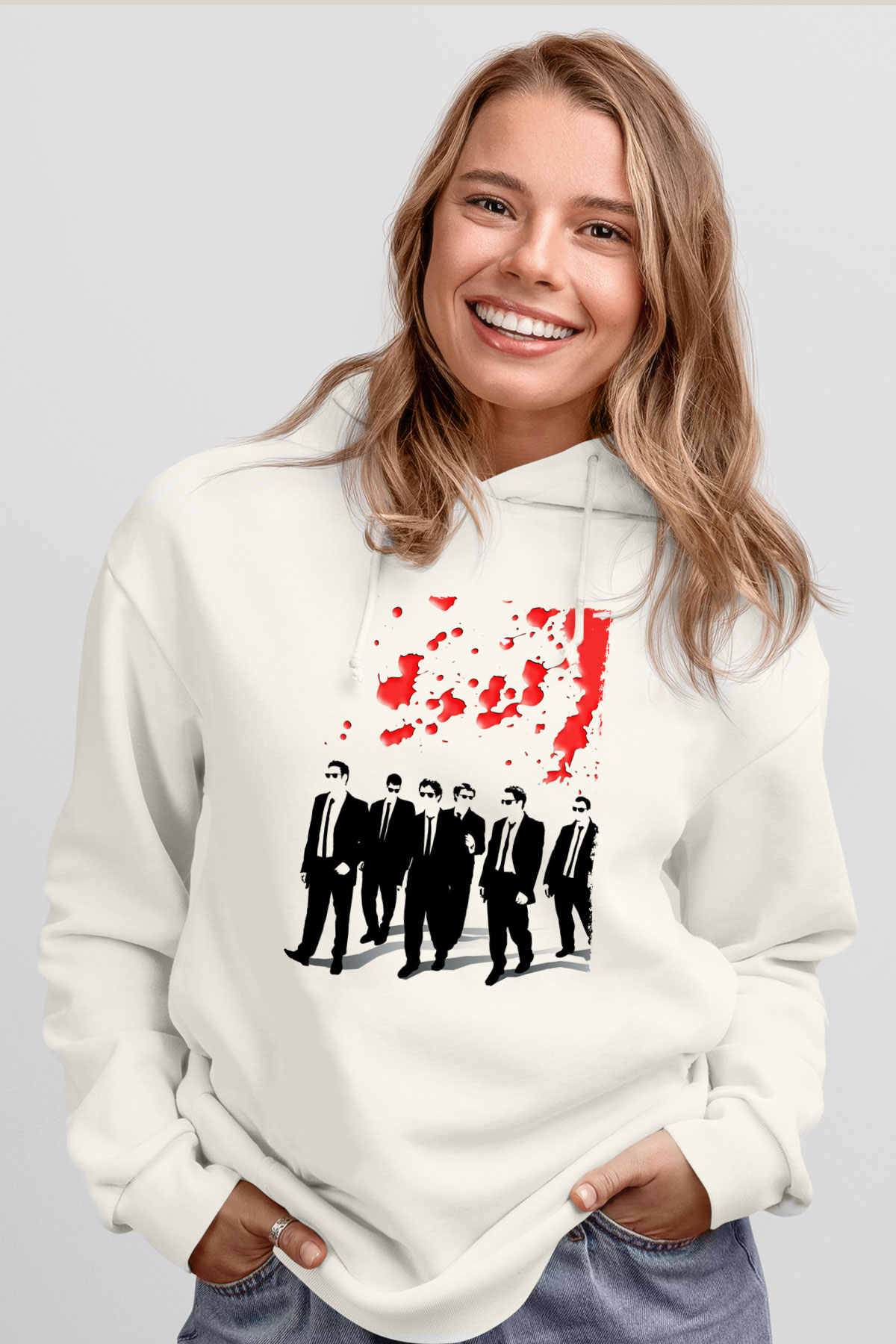 Unisex Rezervuar Köpekleri (Reservoir Dogs) Baskılı Beyaz Kapüşonlu Sweatshirt