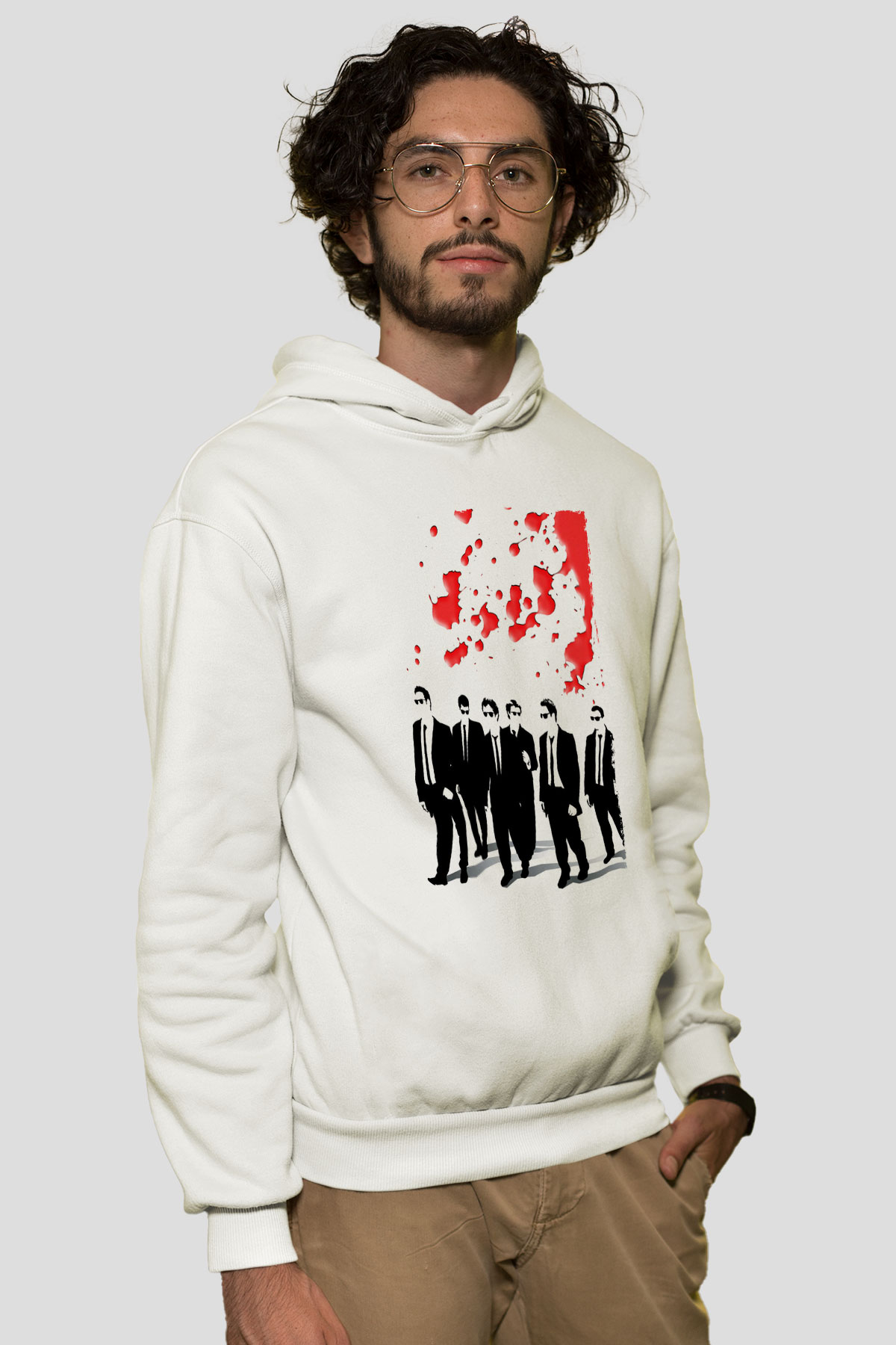 Unisex Rezervuar Köpekleri (Reservoir Dogs) Baskılı Beyaz Kapüşonlu Sweatshirt