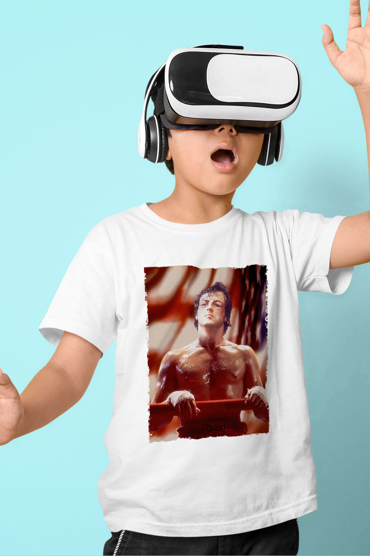 Unisex Rocky Baskılı Beyaz Çocuk Tişört