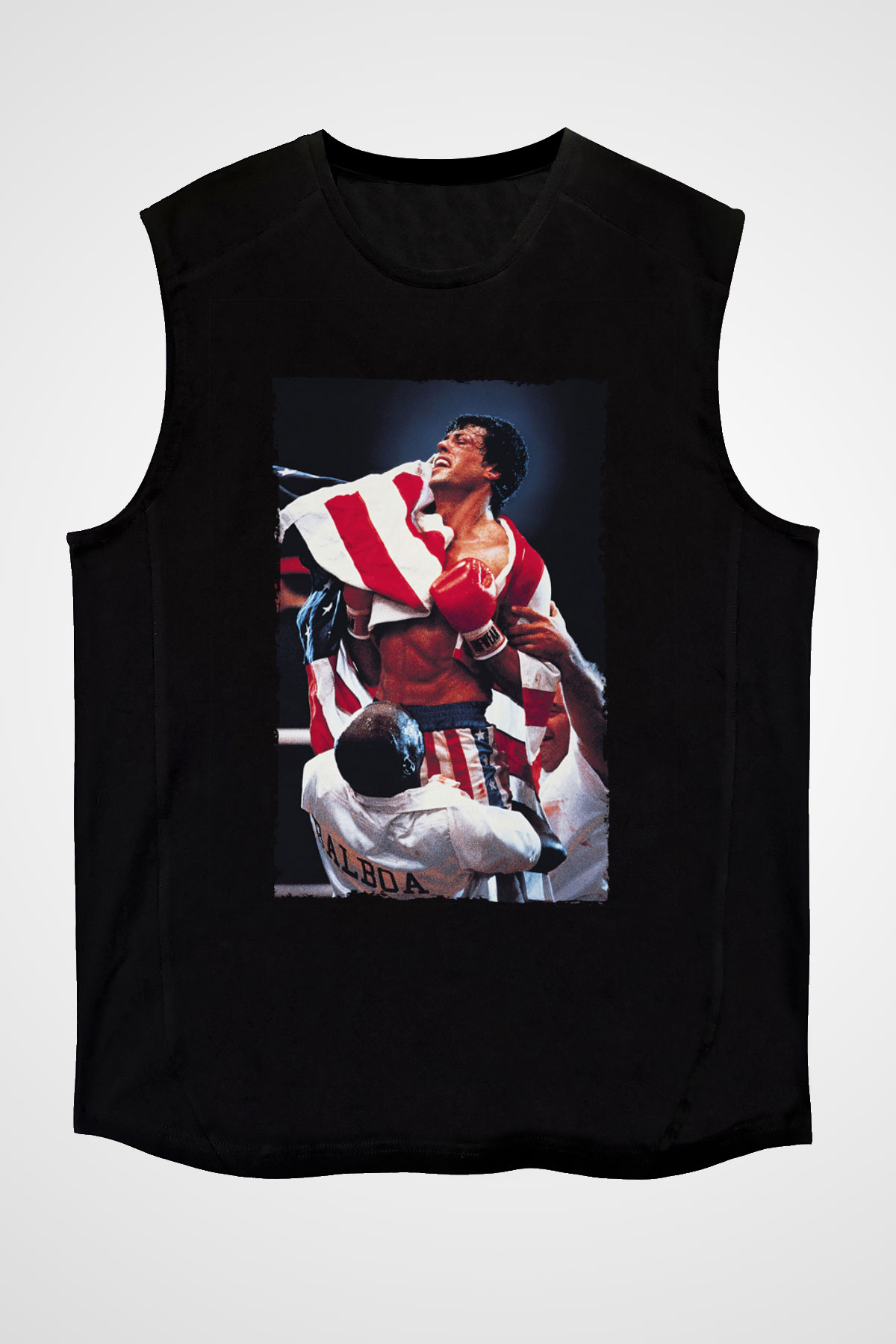 Unisex Rocky IV Baskılı Siyah Kolsuz Tshirt