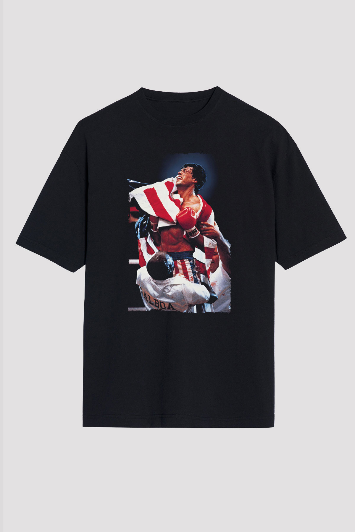 Unisex Rocky IV Baskılı Siyah Oversize Tshirt