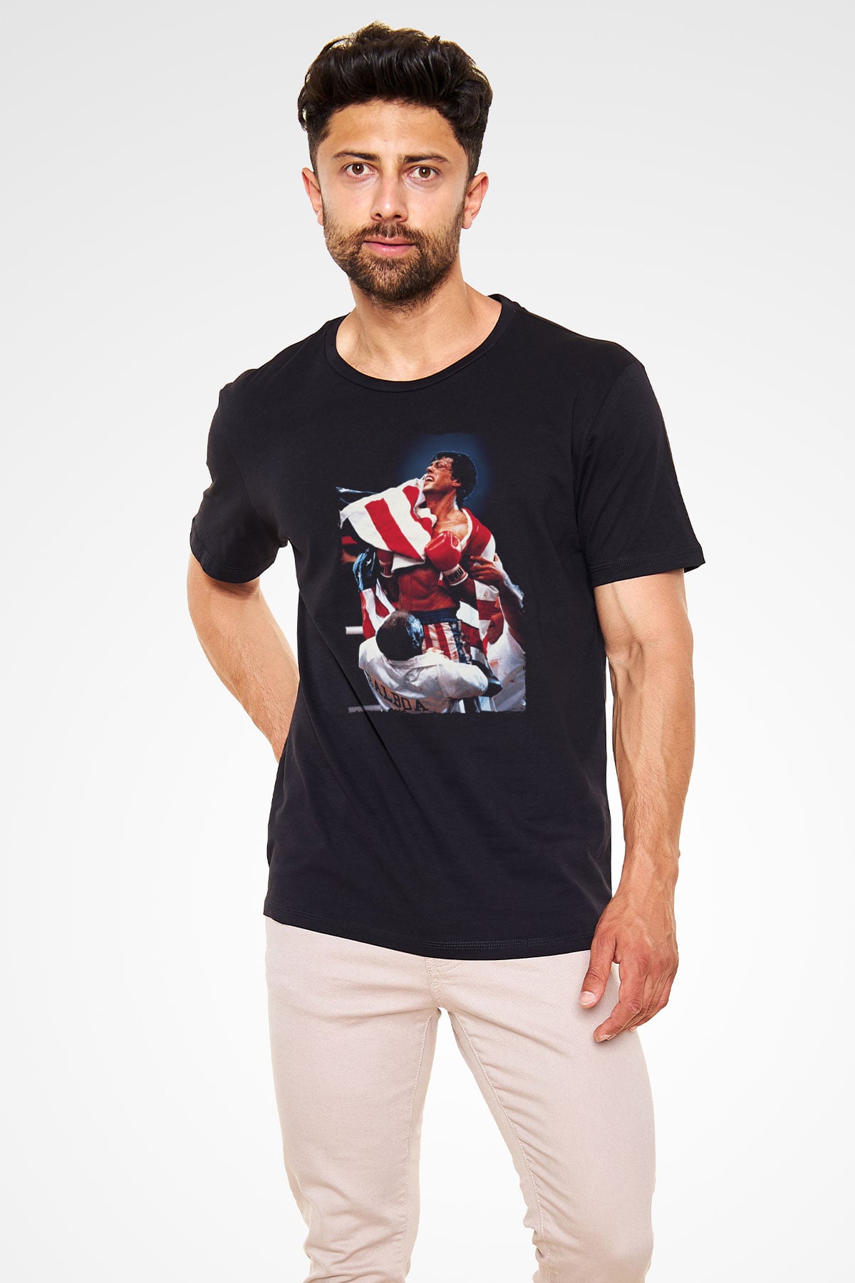 Rocky IV Baskılı Siyah Tshirt