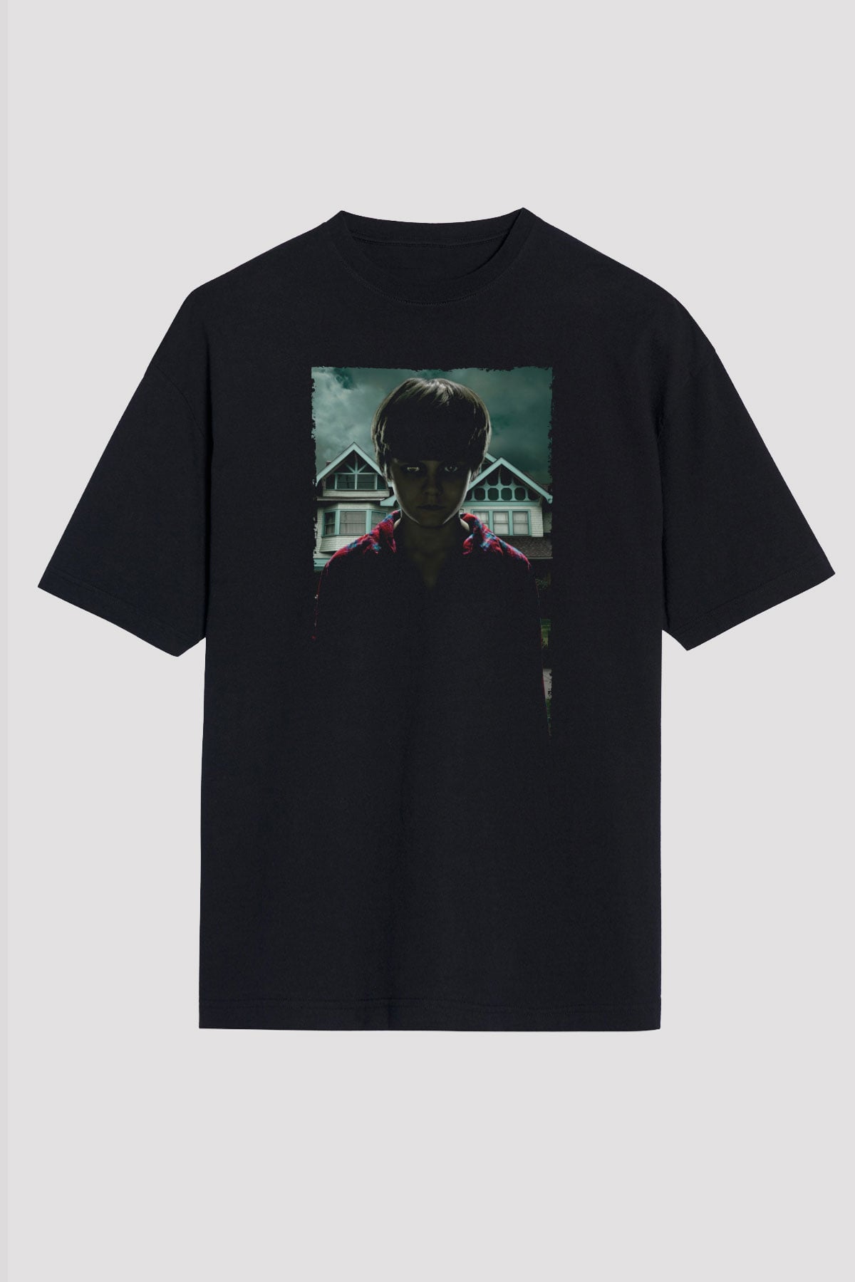 Unisex Ruhlar Bölgesi (Insidious) Baskılı Siyah Oversize Tişört