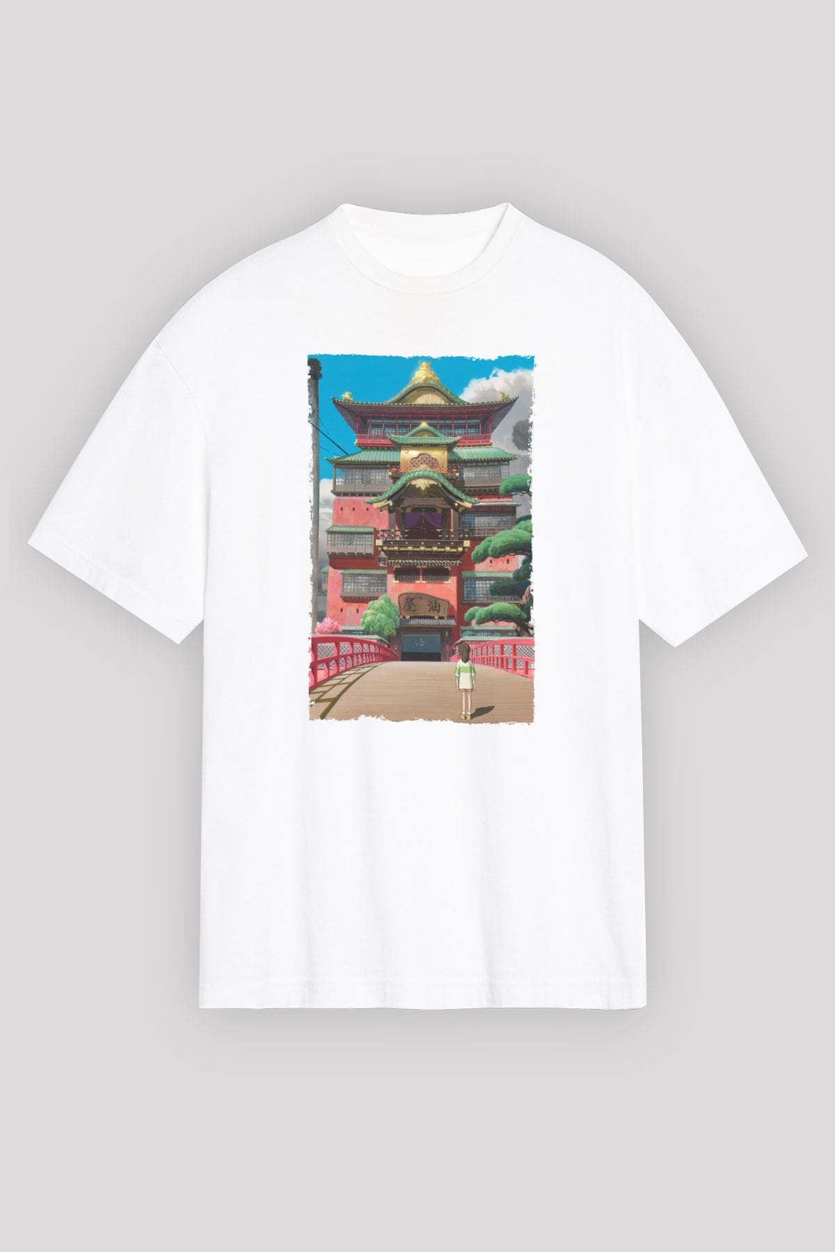 Unisex Ruhların Kaçışı (Spirited Away) Baskılı Beyaz Oversize T-shirt