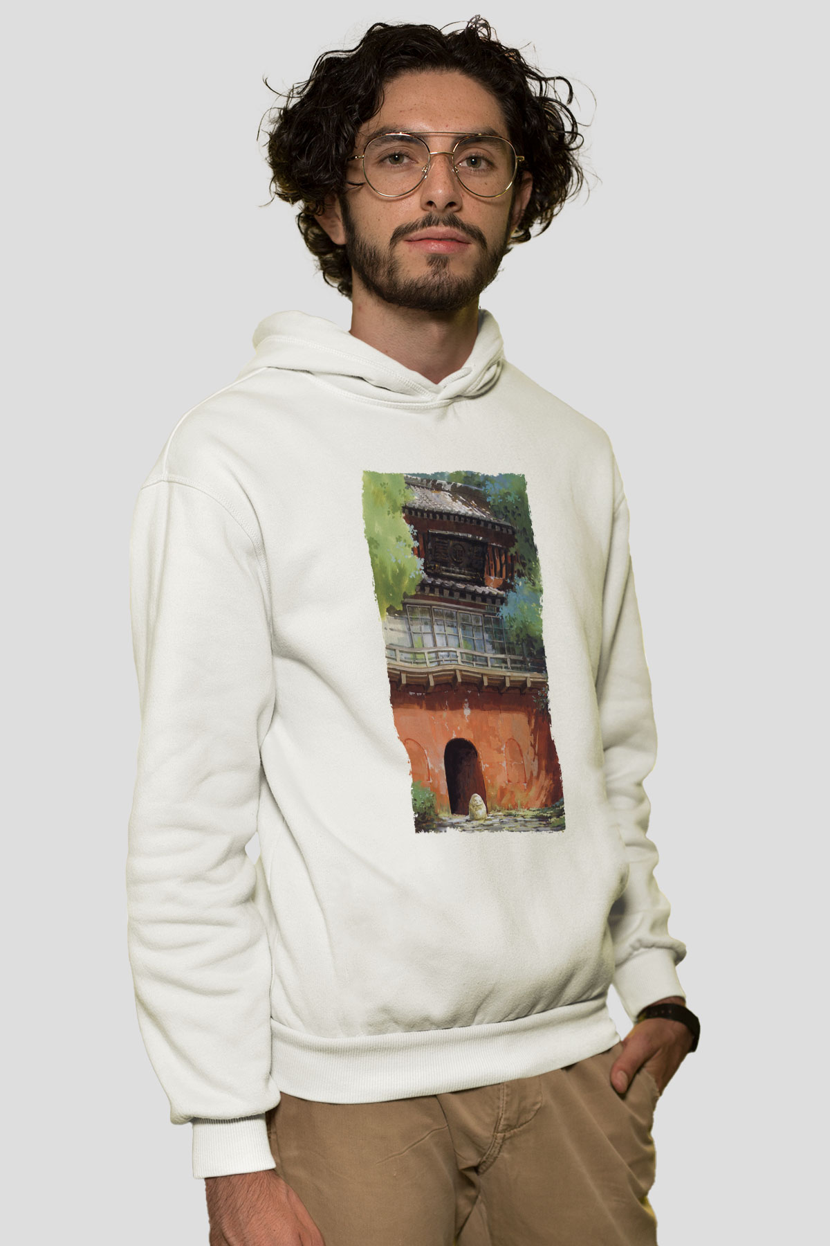 Unisex Ruhların Kaçışı (Spirited Away) Baskılı Beyaz Kapüşonlu Sweatshirt