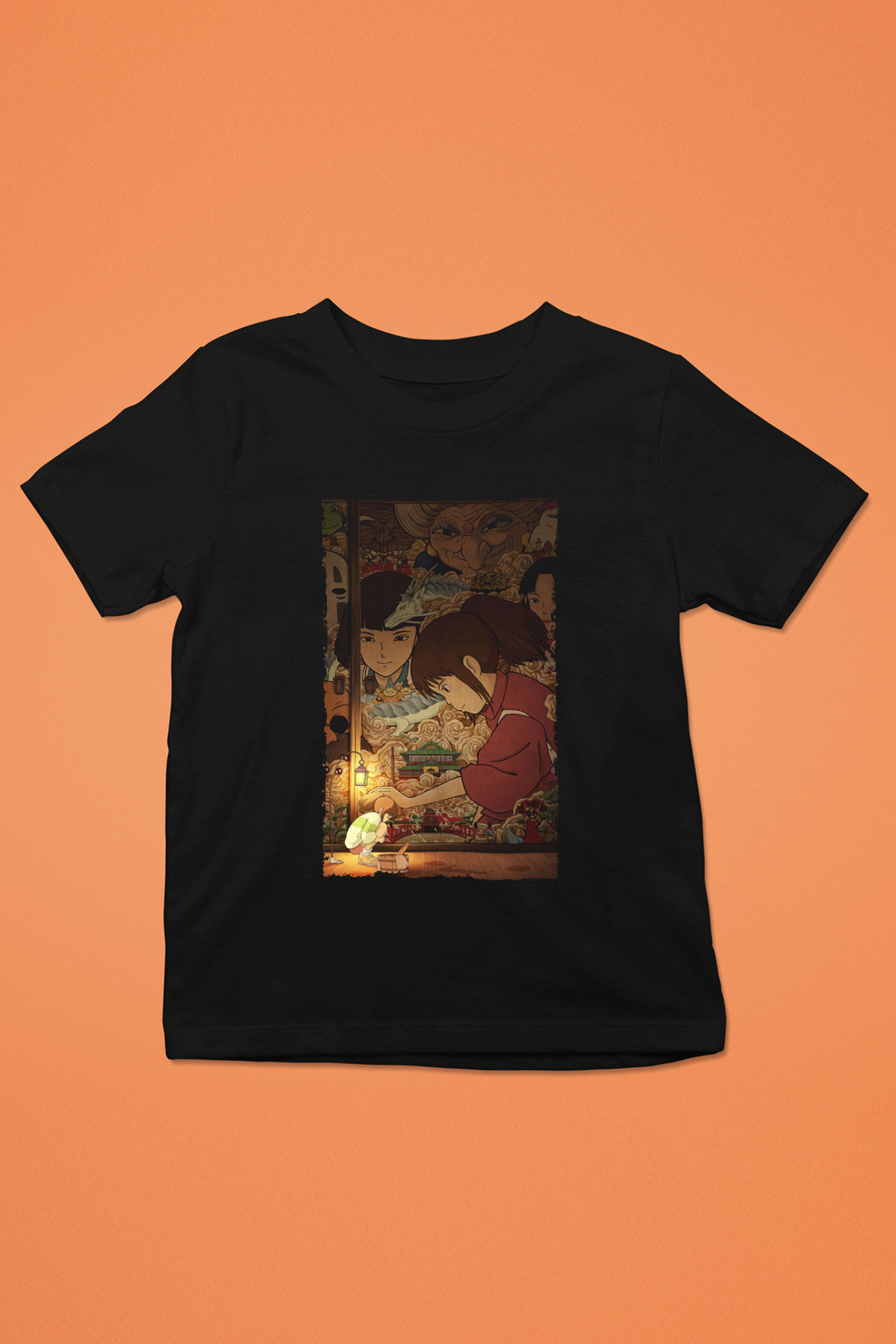 Unisex Ruhların Kaçışı (Spirited Away) Baskılı Siyah Çocuk T-Shirt