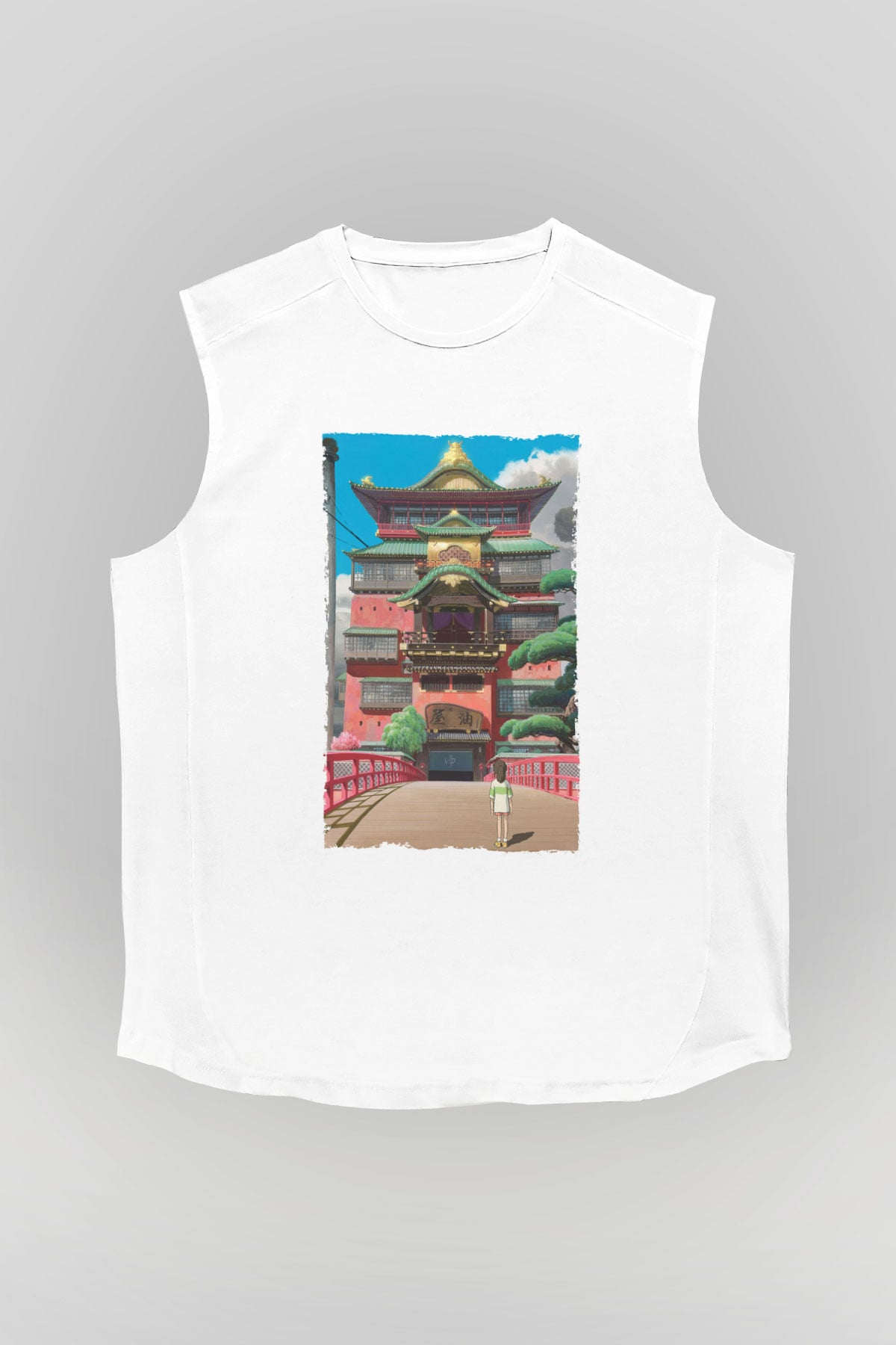 Unisex Ruhların Kaçışı (Spirited Away) Baskılı Beyaz Kolsuz T-shirt