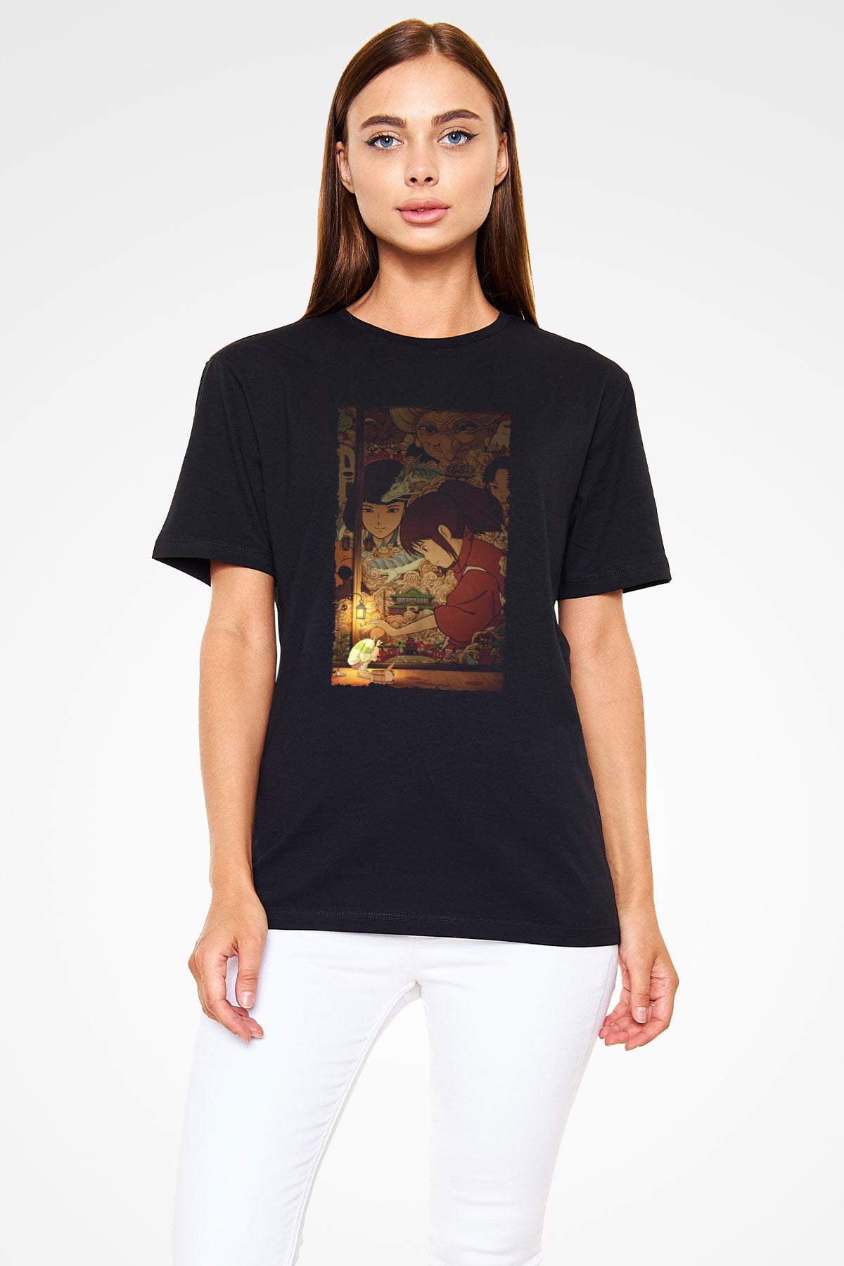 Ruhların Kaçışı (Spirited Away) Baskılı Siyah T-Shirt