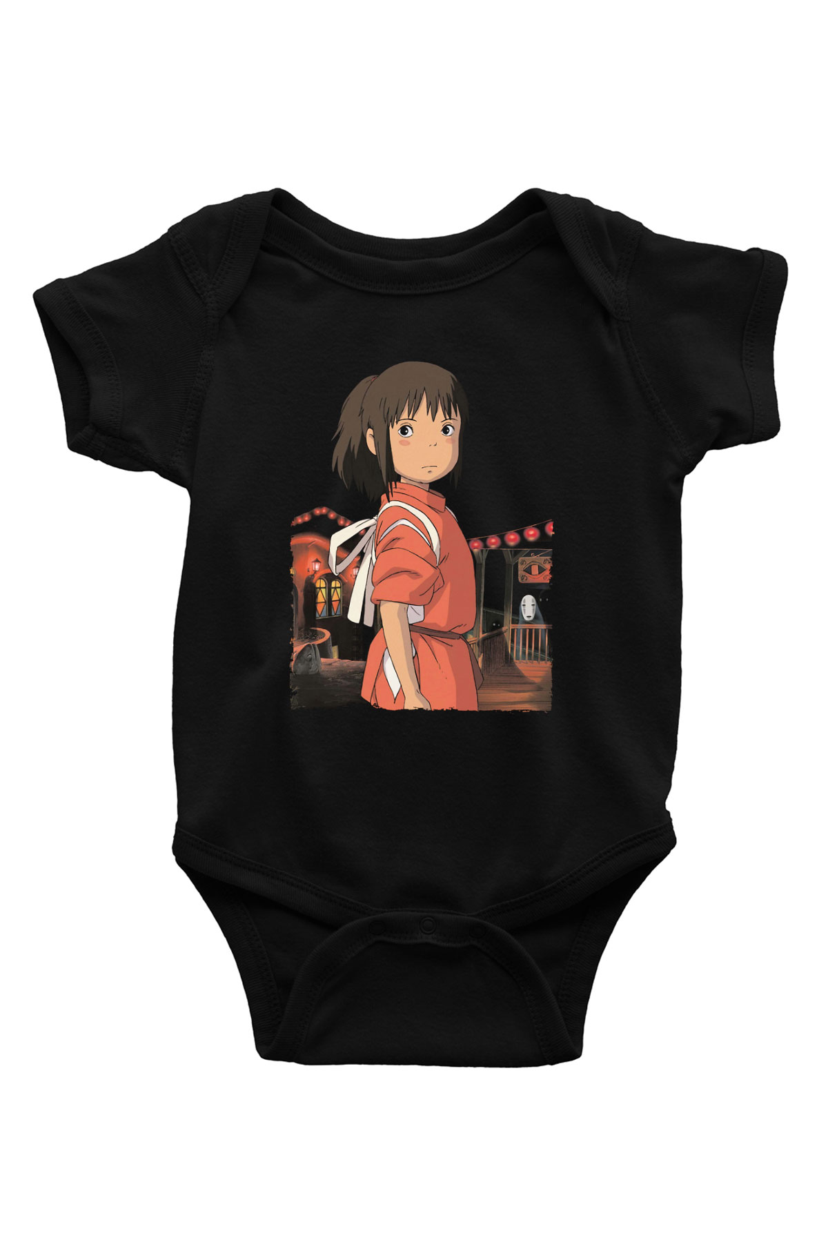 Unisex Ruhların Kaçışı (Spirited Away) Baskılı Siyah Bebek Body - Zıbın