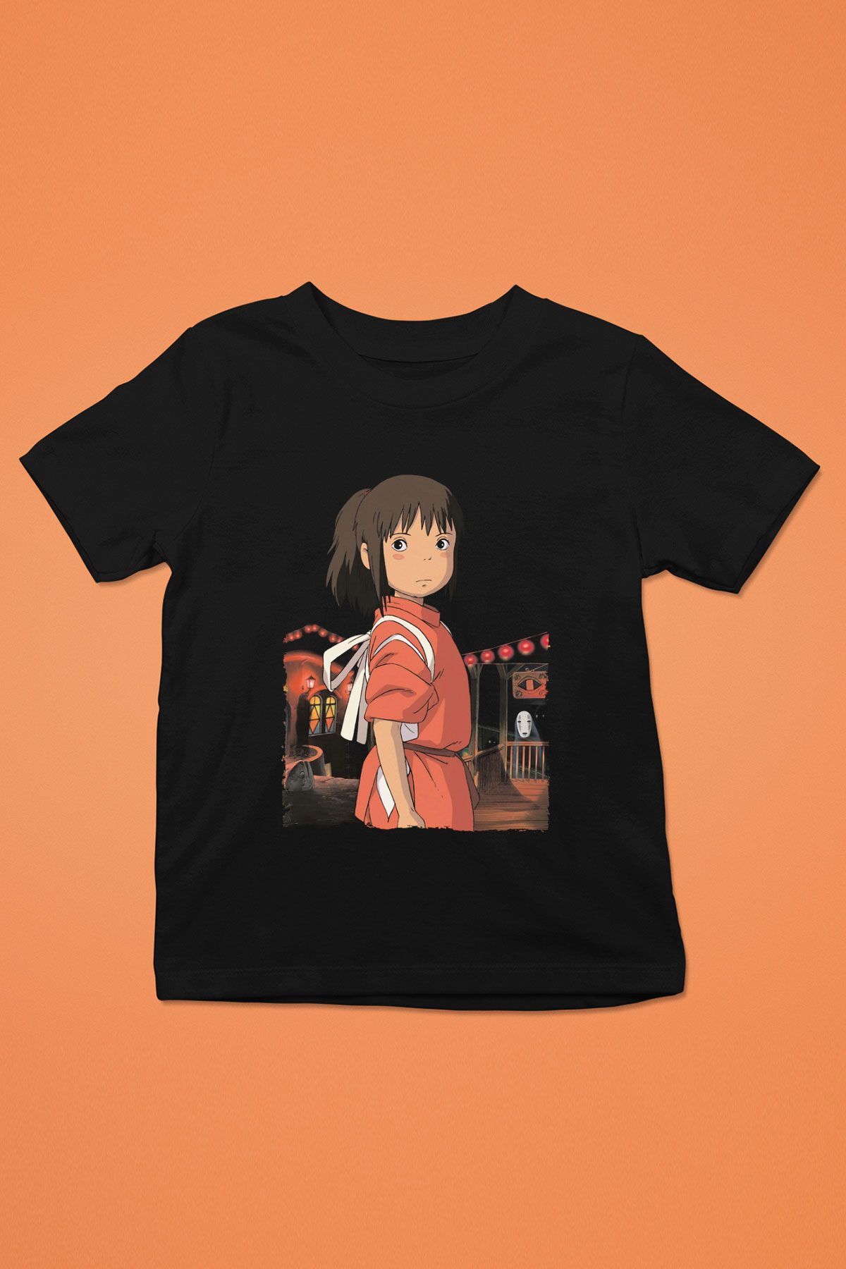 Unisex Ruhların Kaçışı (Spirited Away) Baskılı Siyah Çocuk Tişört
