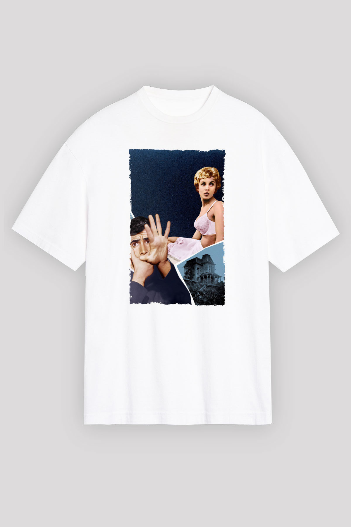 Unisex Sapık (Psycho) Baskılı Beyaz Oversize Tişört