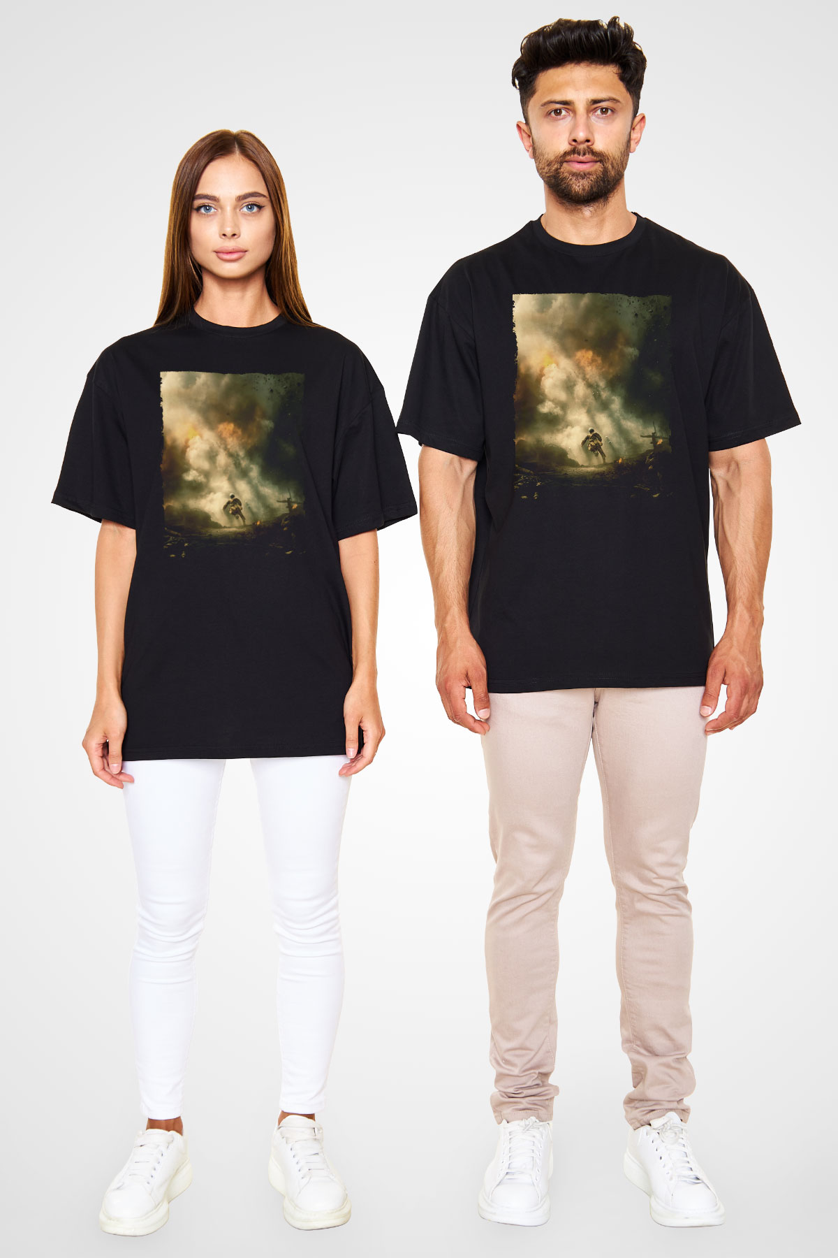 Unisex Savaş Vadisi (Hacksaw Ridge) Baskılı Siyah Oversize Tişört