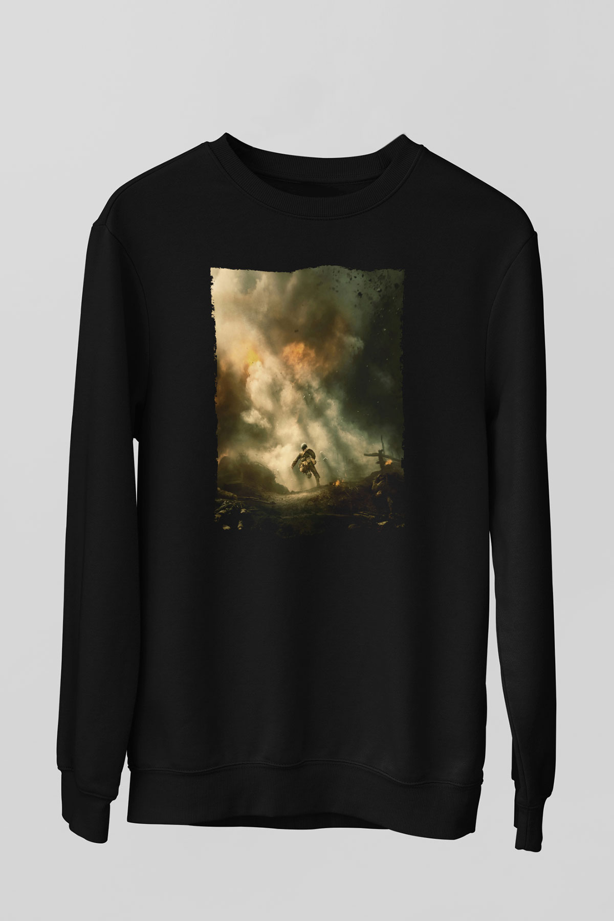 Unisex Savaş Vadisi (Hacksaw Ridge) Baskılı Siyah Sweatshirt