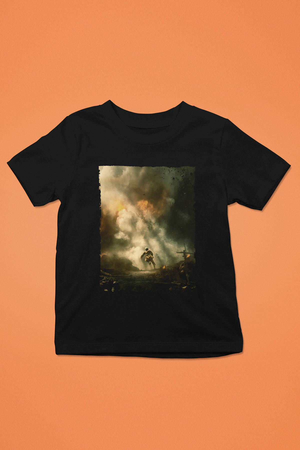 Unisex Savaş Vadisi (Hacksaw Ridge) Baskılı Siyah Çocuk Tişört