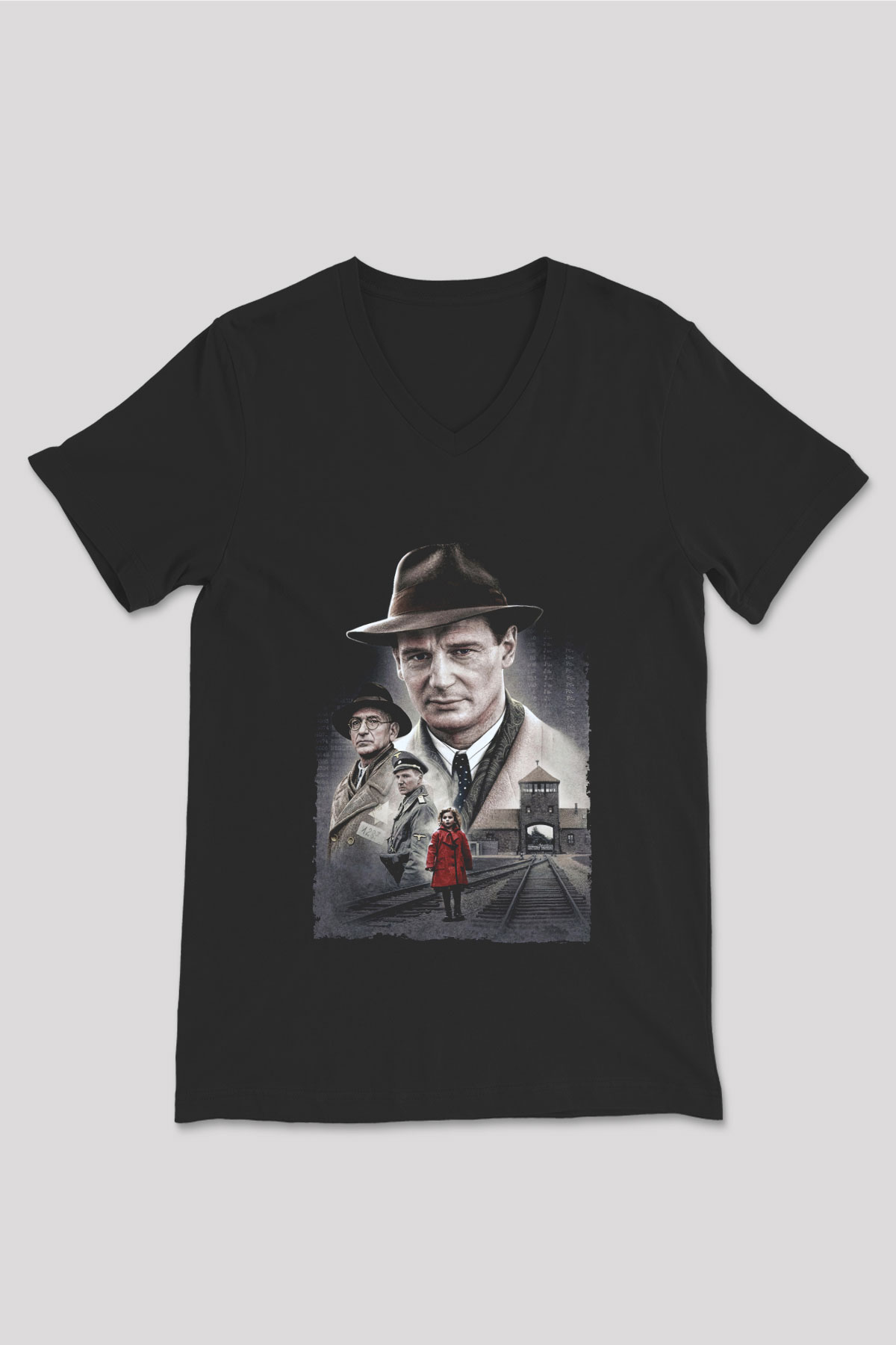 Unisex Schindlerin Listesi (Schindlers List) Baskılı Siyah V Yaka T-shirt