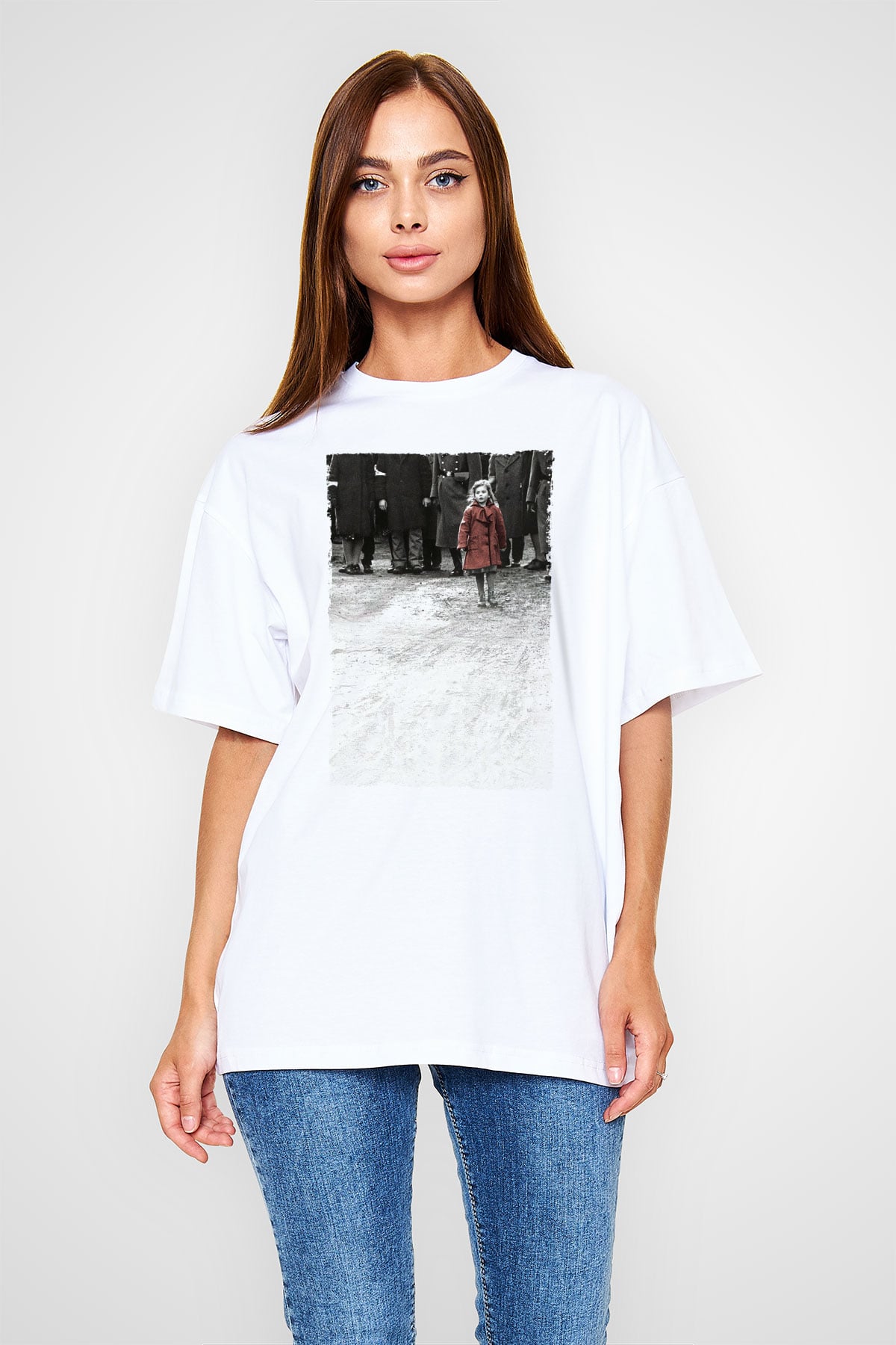 Unisex Schindlerin Listesi (Schindlers List) Baskılı Beyaz Oversize Tişört