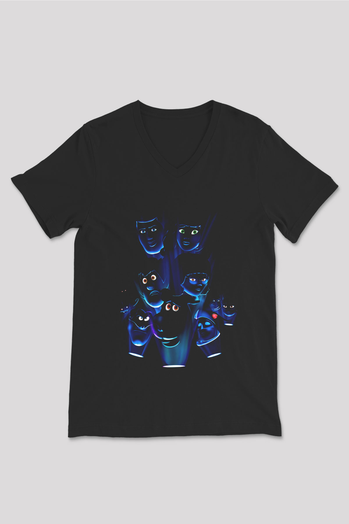 Unisex Scooby-Doo Baskılı Siyah V Yaka T-shirt