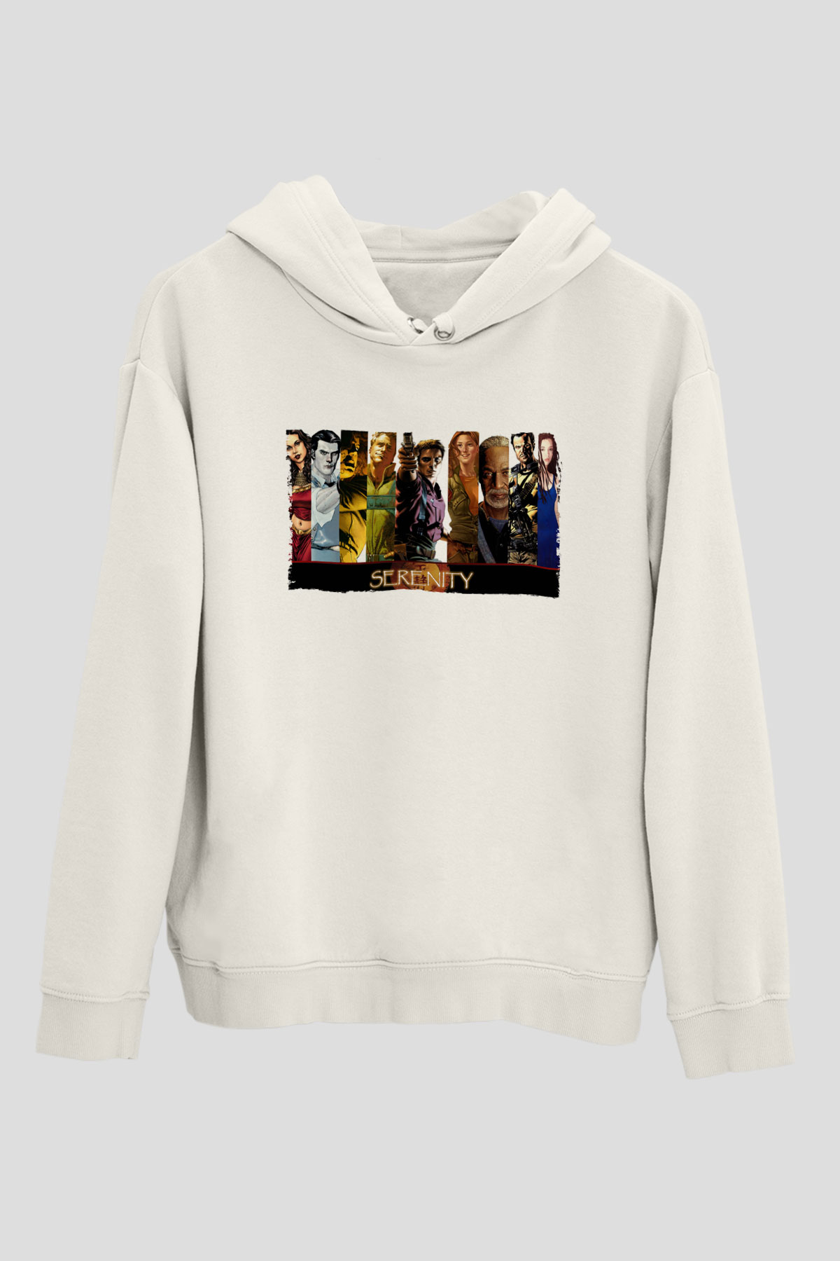 Unisex Serenity Baskılı Beyaz Kapüşonlu Sweatshirt