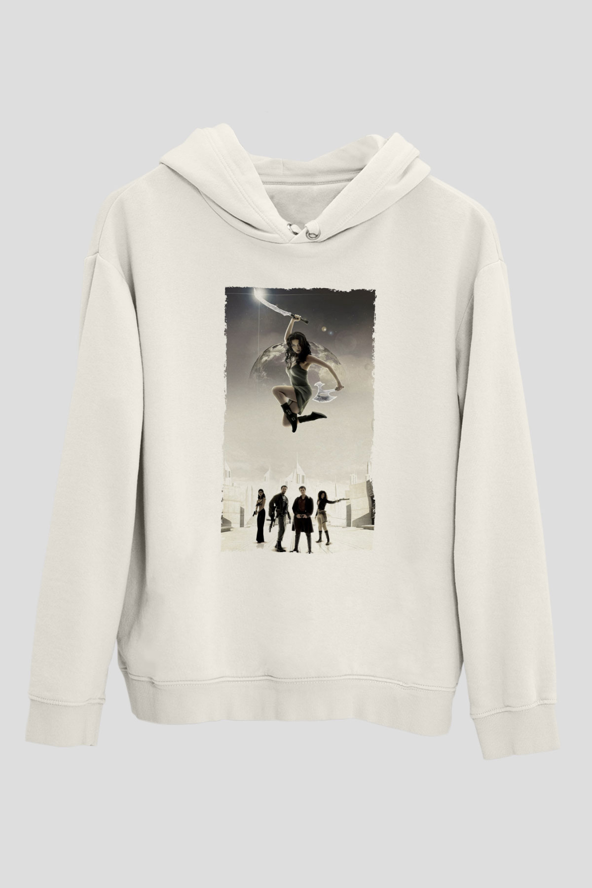 Unisex Serenity Baskılı Beyaz Kapüşonlu Sweatshirt