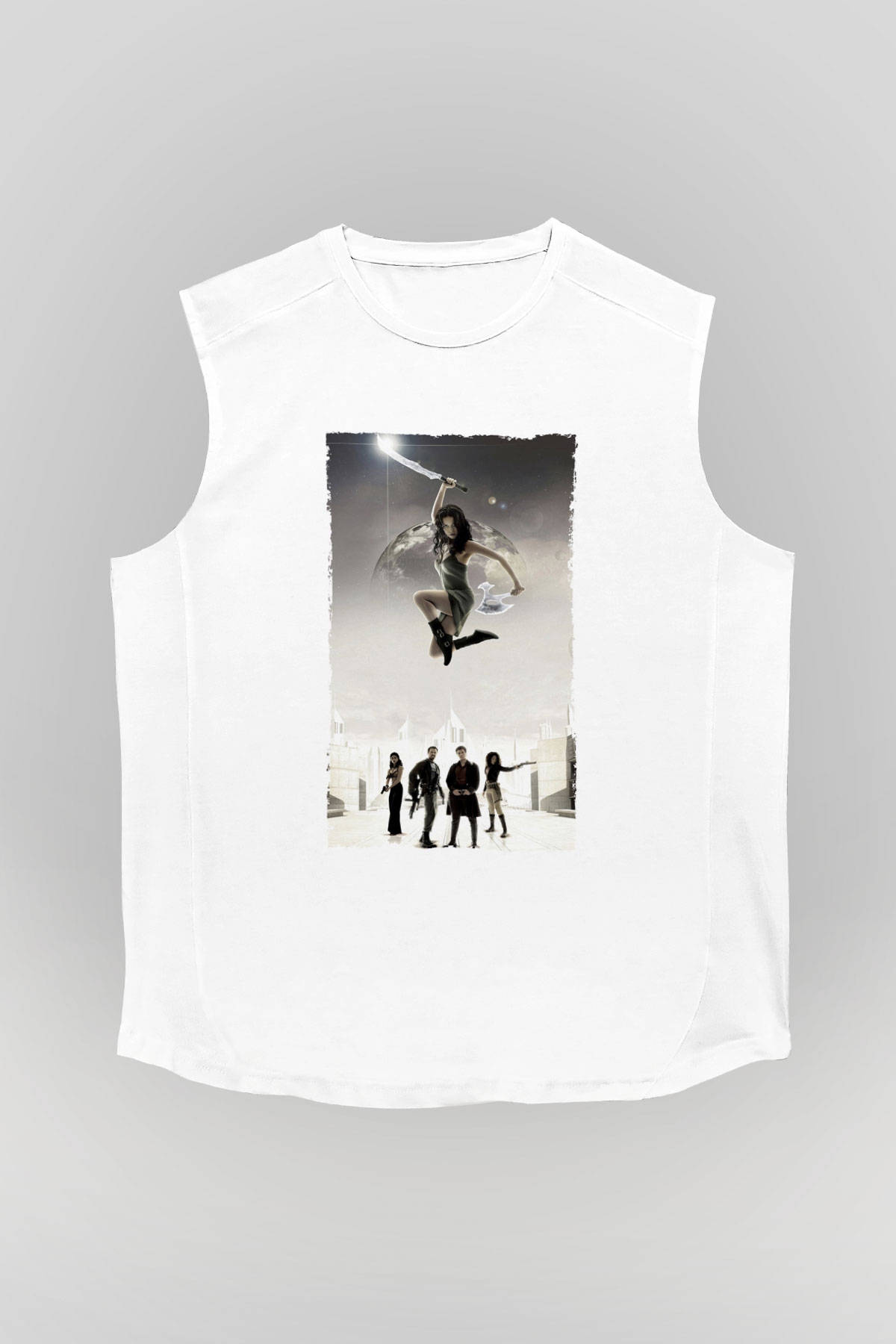 Unisex Serenity Baskılı Beyaz Kolsuz Tişört