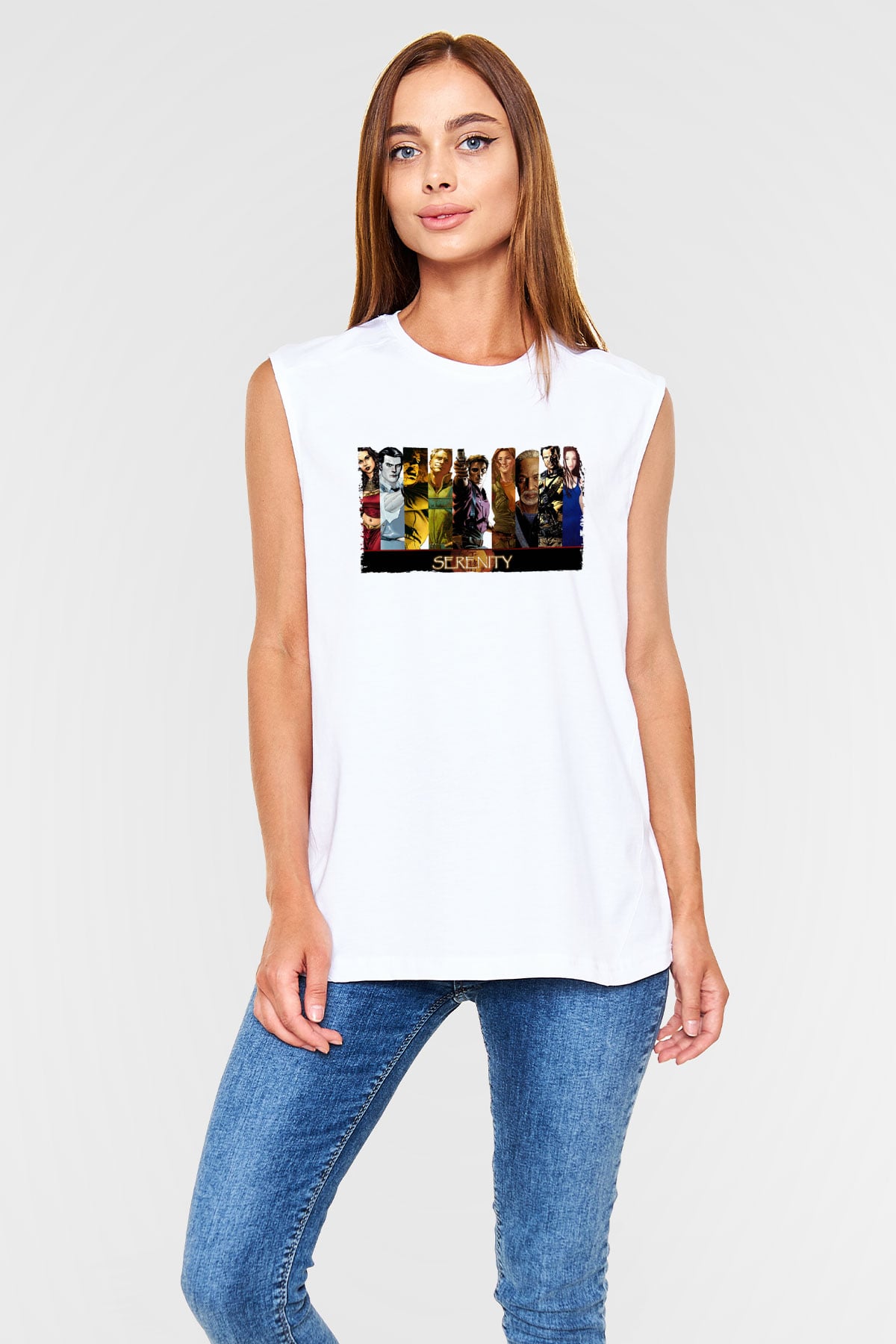 Unisex Serenity Baskılı Beyaz Kolsuz Tshirt