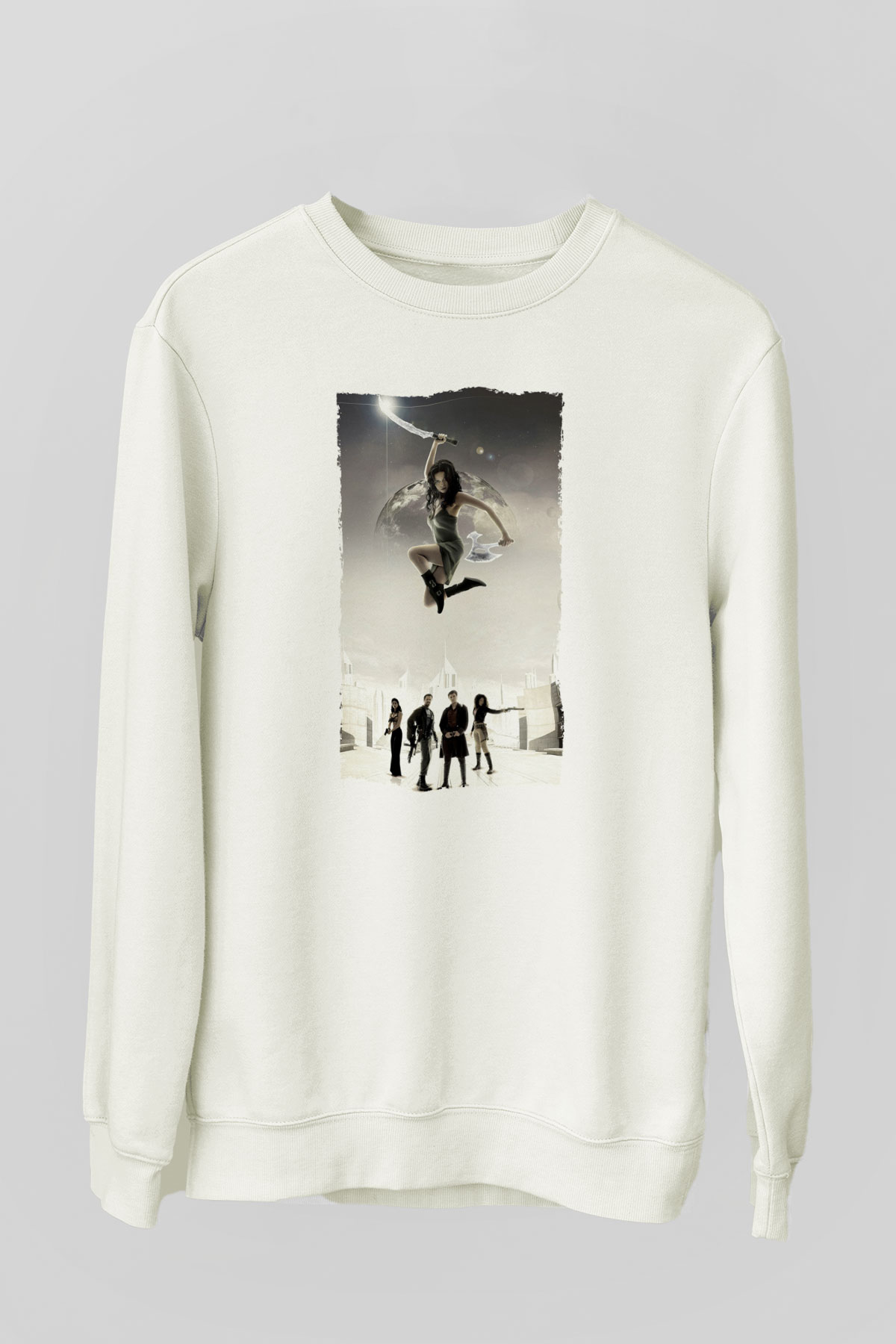 Unisex Serenity Baskılı Beyaz Sweatshirt