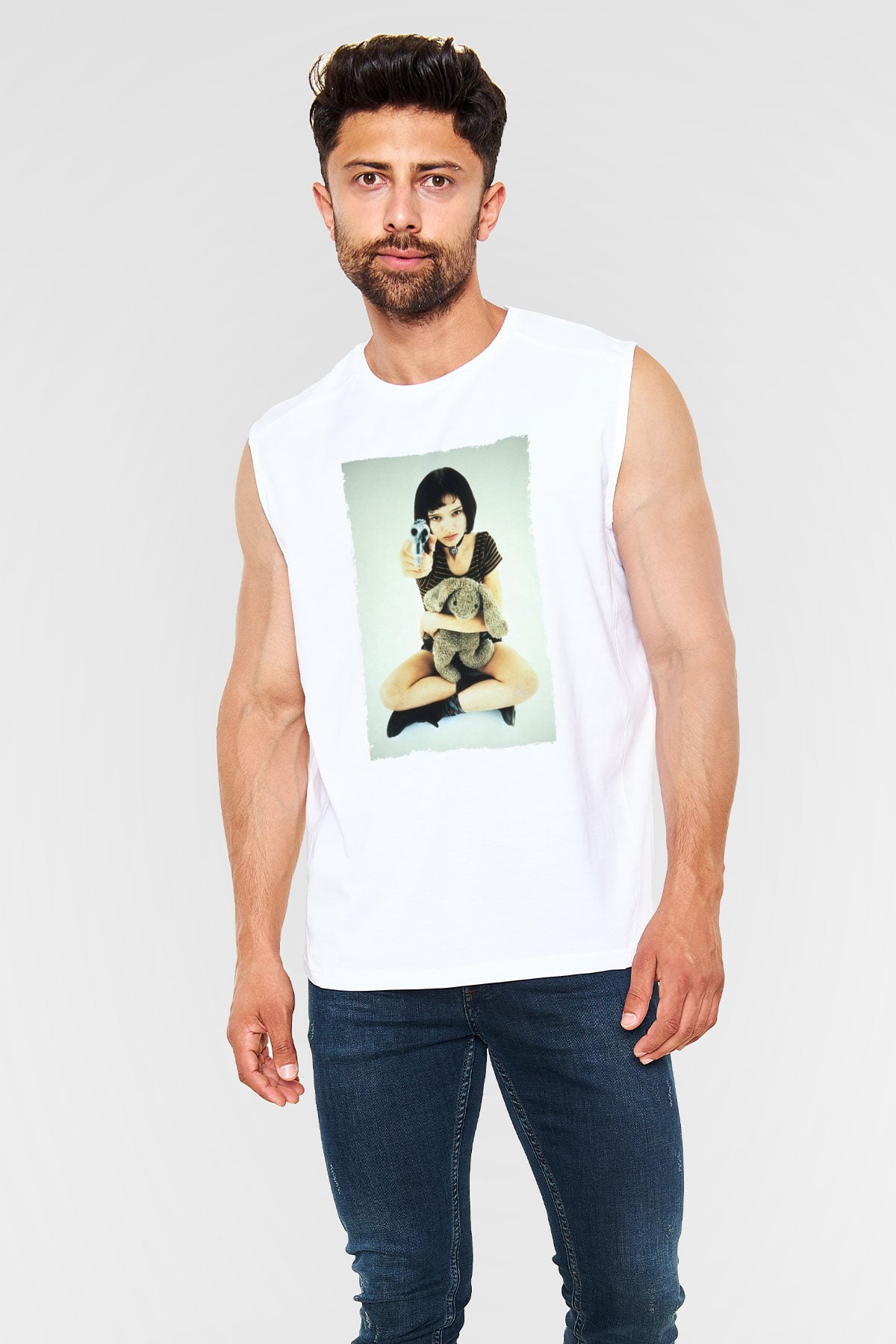 Unisex Sevginin Gücü (Leon The Professional) Baskılı Beyaz Kolsuz Tişört