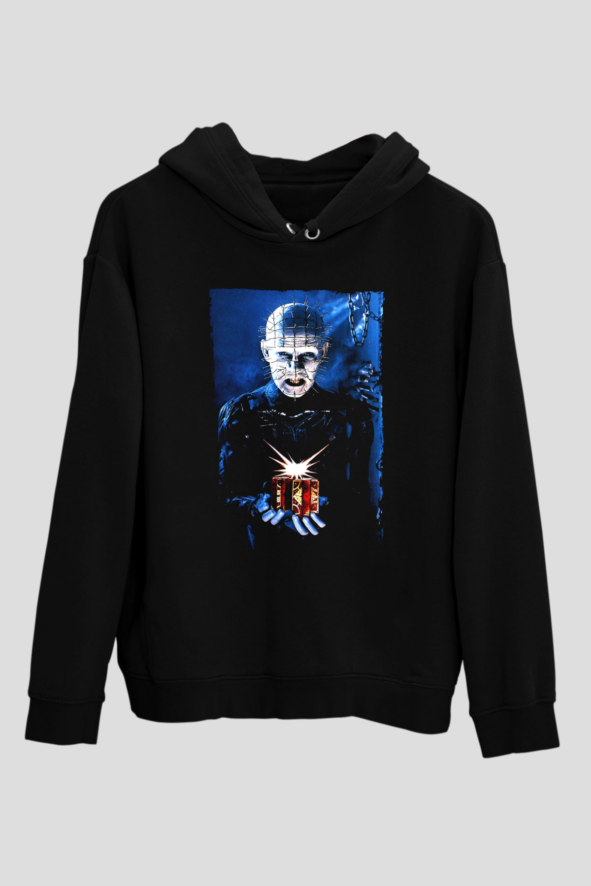Unisex Şeytan Pusuda Bekliyor (Hellraiser) Baskılı Siyah Kapüşonlu Sweatshirt
